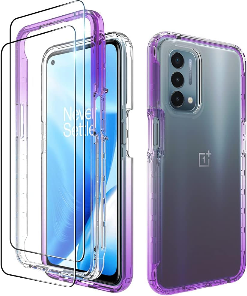 Dzxouui for Oneplus Nord N200 5G Case with 2 Pack Screen Protector, One plus Nord N200 Case, Crystal Shockproof Bumper Hybrid Clear TPU Protection Cover Phone Case for Oneplus Nord N200 5G(Clear)  Dzxouui Oneplus Nord N200 5G Case Clear/Purple  