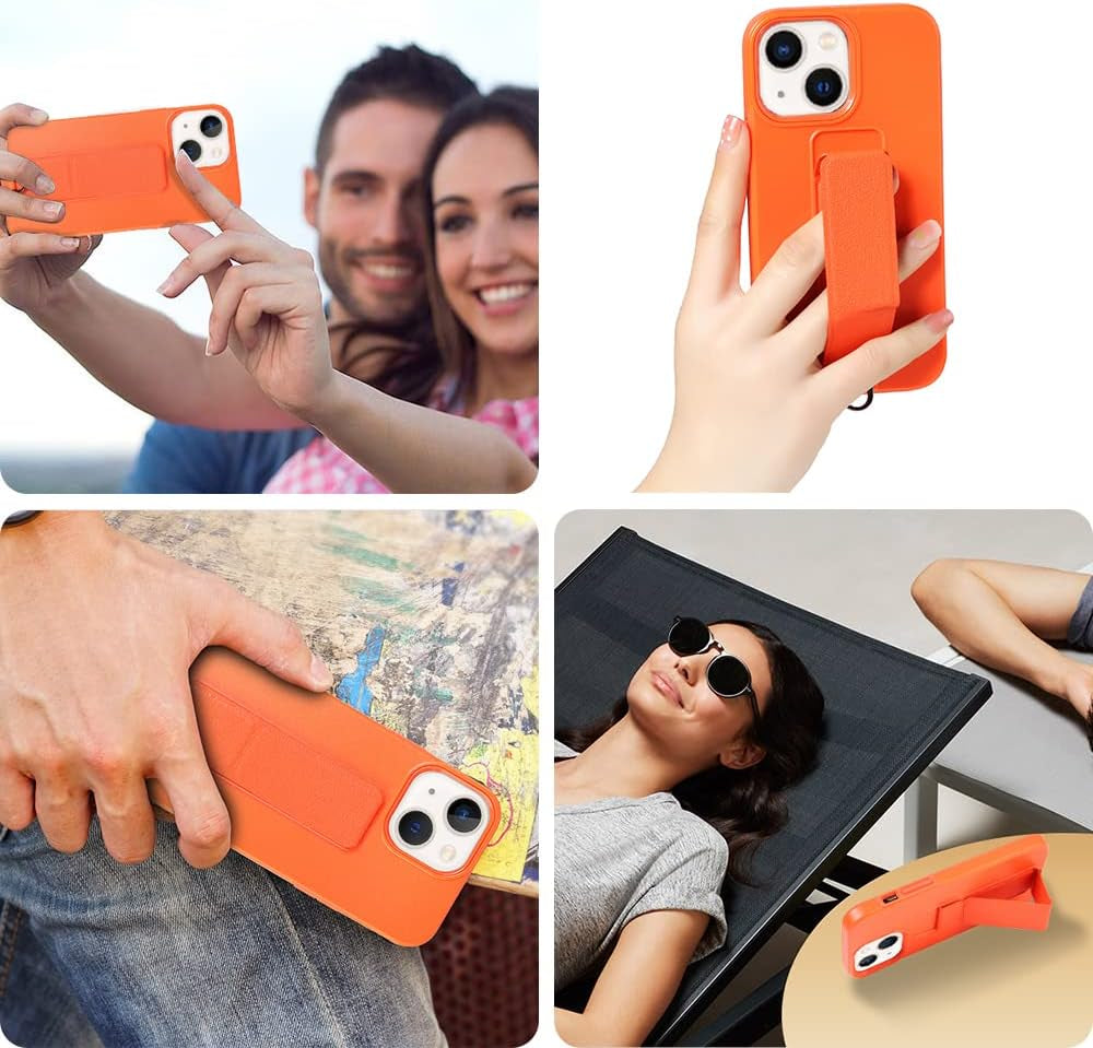 Zvedeng Compatible with Iphone 13 Mini Kickstand Case, Vertical Horizontal Stand Hand Strap with Detachable Lanyard Wrist Sling Slim Fit Cover Upgraded Shockproof Case for Iphone 13 Mini 5.4'' Orange  ZVEdeng   