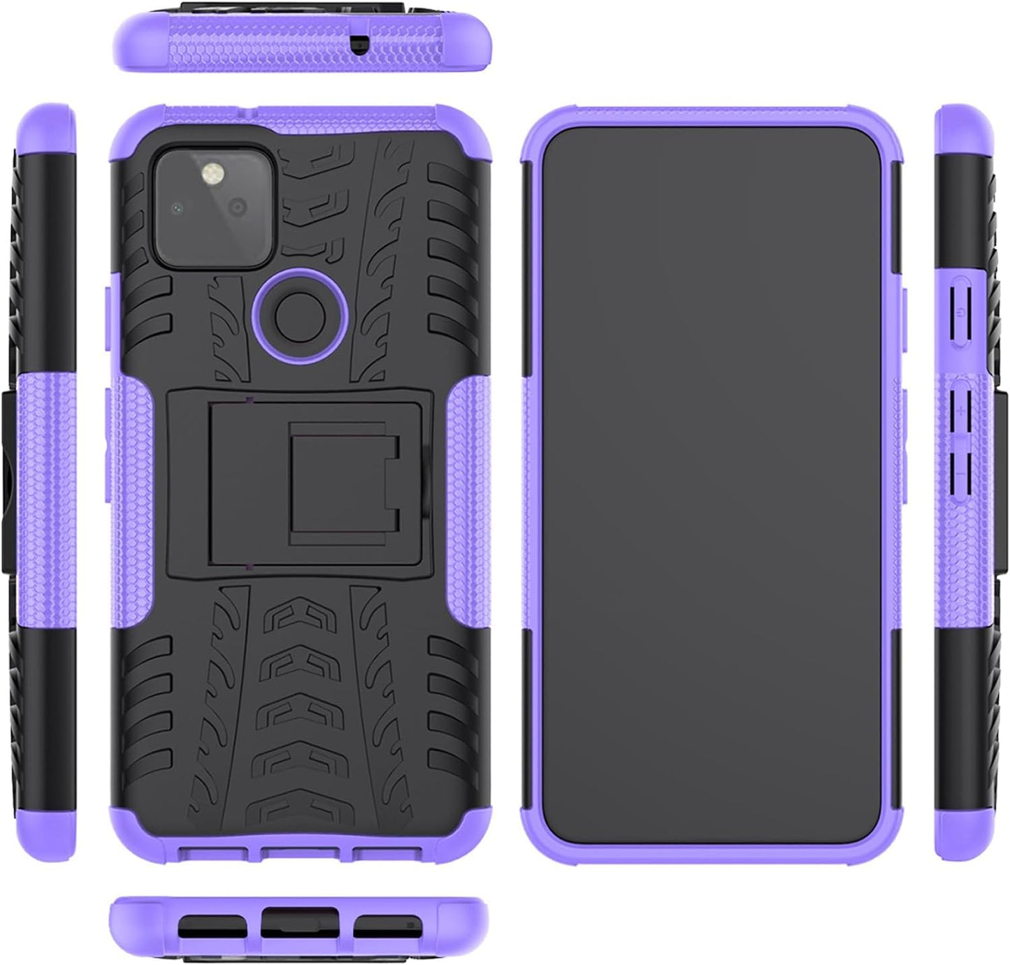 Asuwish Phone Case for Google Pixel 5 with Tempered Glass Screen Protector and Slim Stand Hybrid Heavy Duty Rugged Protective Cell Cover Pixel5 5G Pixle Five G5 Kickstand Mobile Women Men Purple  Asuwish   