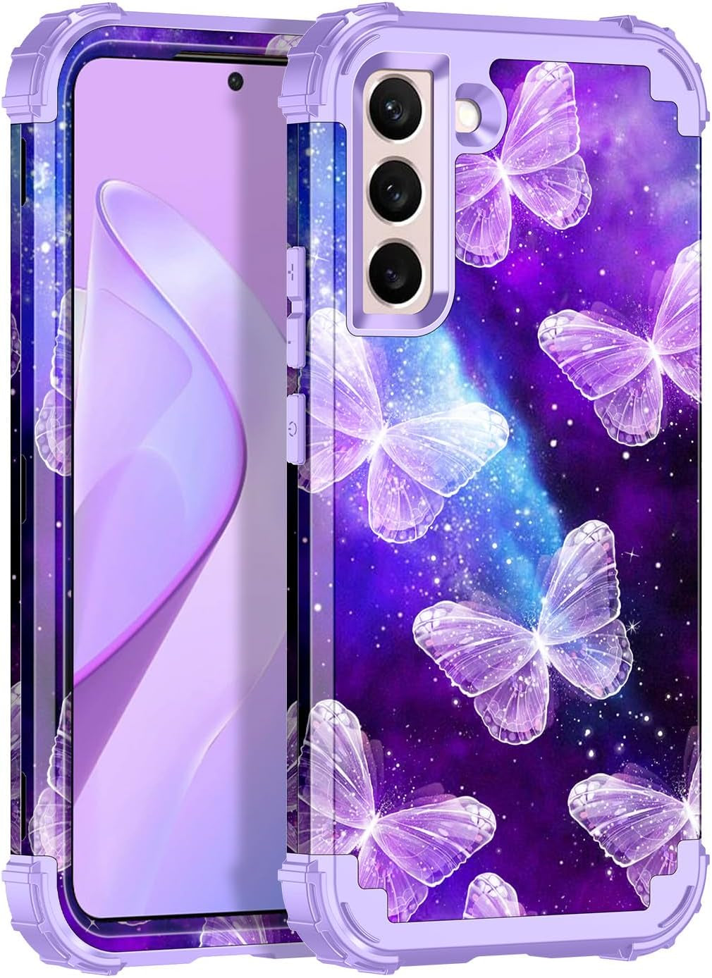 Casetego for Galaxy S21 5G Case,Floral Three Layer Heavy Duty Sturdy Shockproof Soft Tpu+Hard PC Protective Cover Case for Samsung Galaxy S21 5G 6.2 Inch,Orange/Black  Casetego Butterfly  