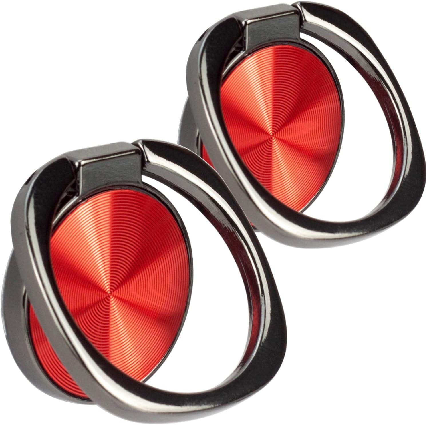 [2 Pack] Rounded CD Texture Cell Phone Ring Holder Stand, 360 Degree Rotation Finger Ring Kickstand with Polished Metal Phone Grip, Smartphone Accessories (Black)  Wansurs Red  