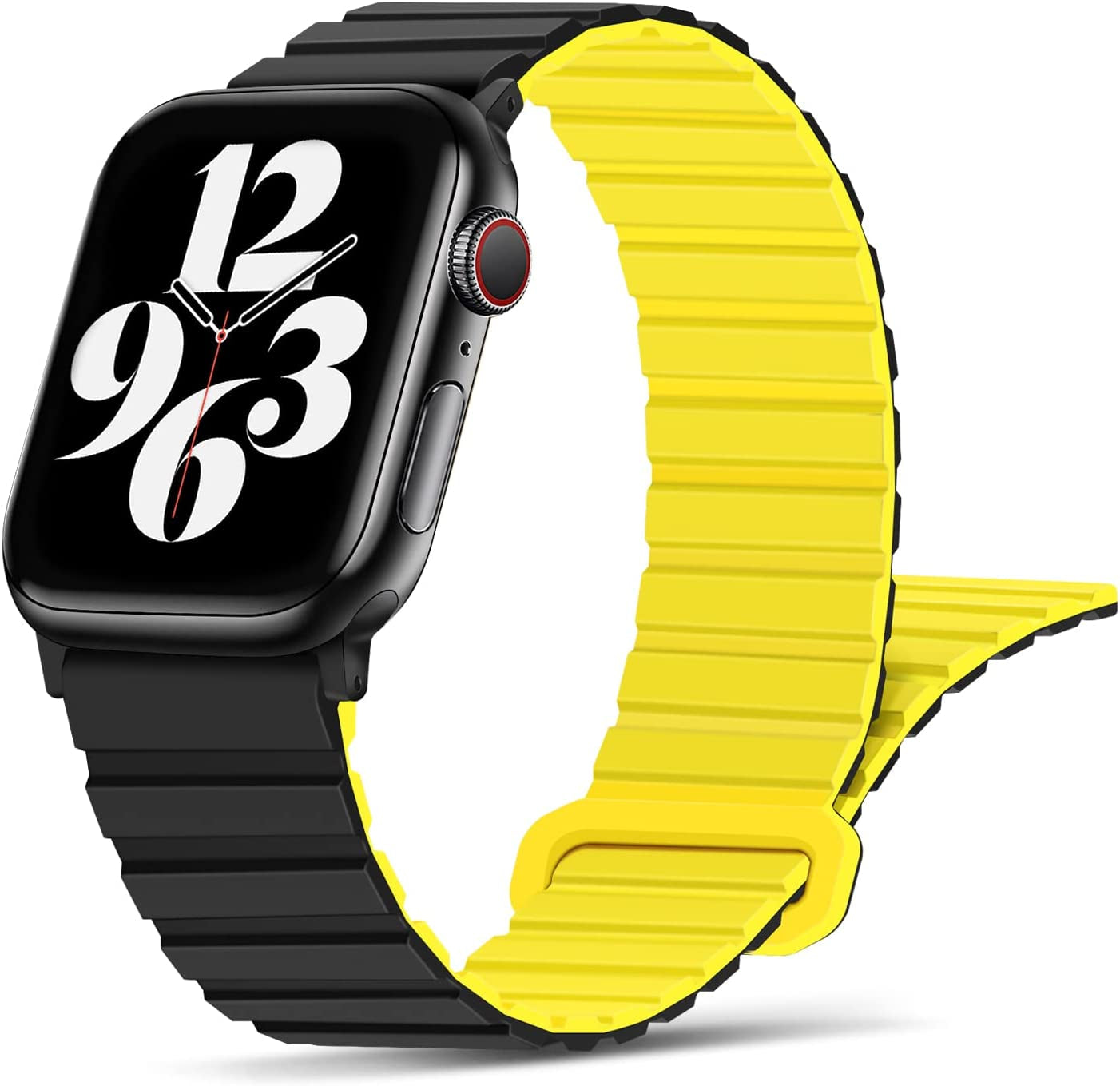 Tasikar Compatible with Apple Watch Band 49Mm 45Mm 44Mm 42Mm Silicone Magnetic Loop Bands [Double Sided Wearable] Designed for Apple Watch Ultra Series 8 7 (45Mm) SE 6 5 4 (44Mm) 3 2 1 (42Mm), Grey Orange  Tasikar Black Yellow 38mm/40mm/41mm 