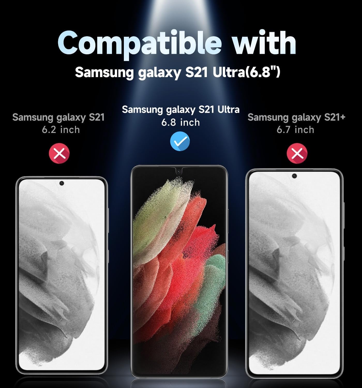 MAGIC JOHN 2 Pack for Samsung Galaxy S21 Ultra Screen Protector [Ceramic Film Material Not Glass] 6.8 Inch,[100% Fingerprint ID Compatible] Easy Installation Tray, Shock-Resistant, 3D Curved, Bubble Free, Scratch Proof, HD Clear, Case Friendly  MAGIC JOHN   