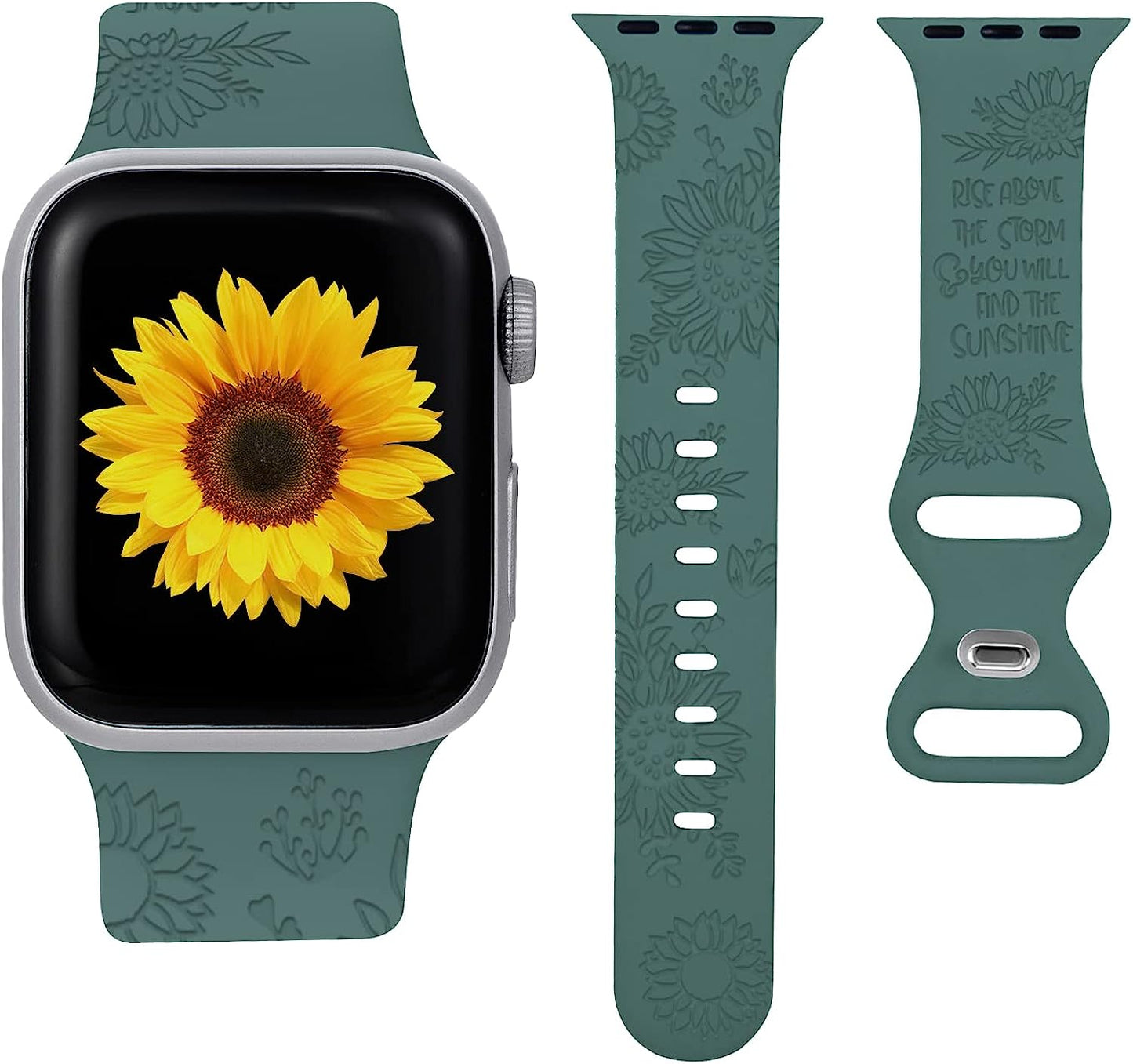 Compatible with Apple Watch Bands 38Mm 40Mm 41Mm 42Mm 44Mm 45Mm,Unique Flower Engraved Watch Band for Iwatch Series 7 6 5 4 3 2 1 SE Women Men  HZDK Green 42mm/44mm/45mm 