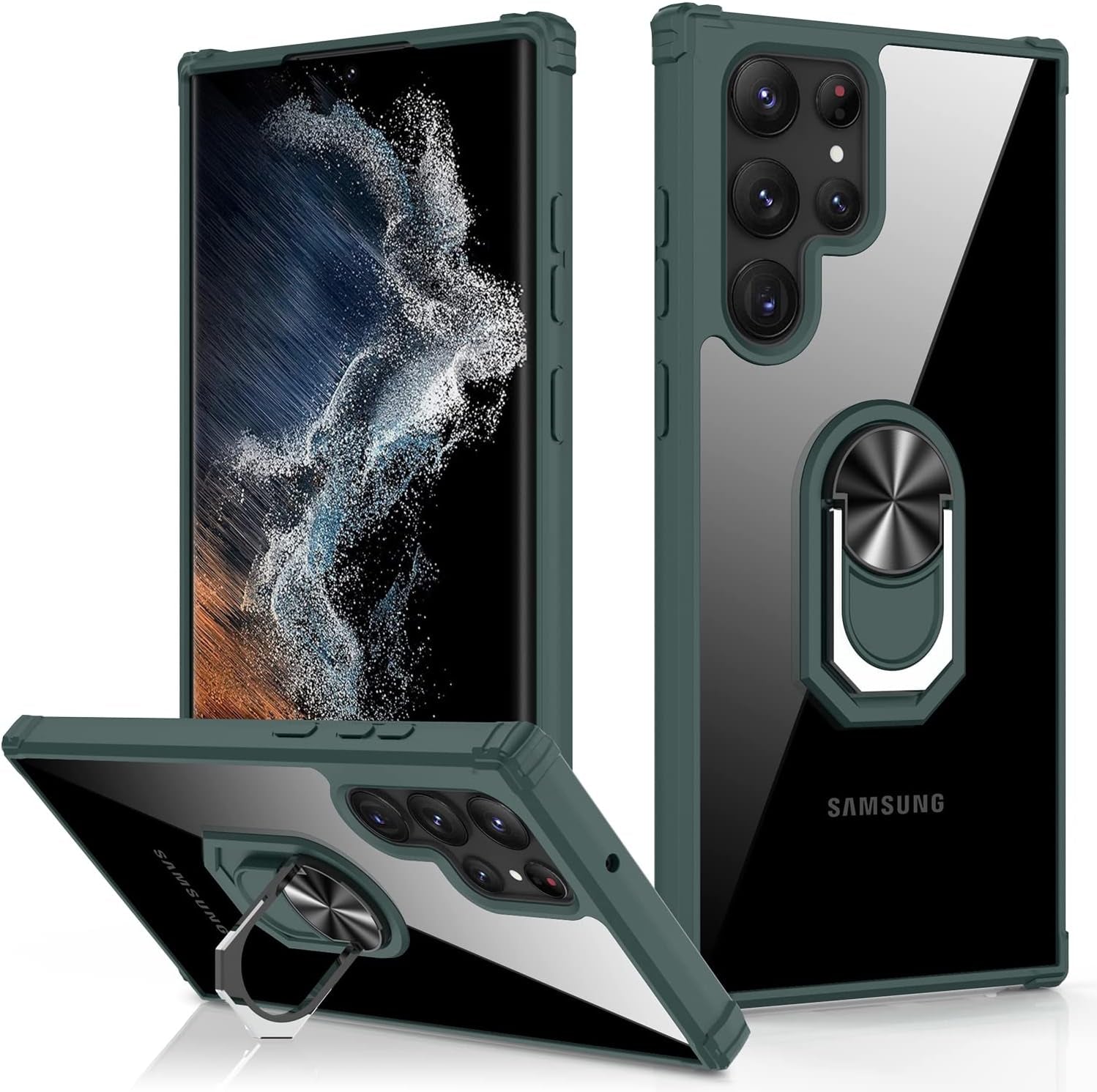 LUMARKE Galaxy S22 plus Case with Camera Cover,Samsung S22 plus Cover Pass 16Ft Drop Test Military Grade Heavy Duty Protective Phone Case with Kickstand for Samsung Galaxy S22 plus Black  LUMARKE Clear Dark Green Galaxy S22 Ultra 6.8''-L 