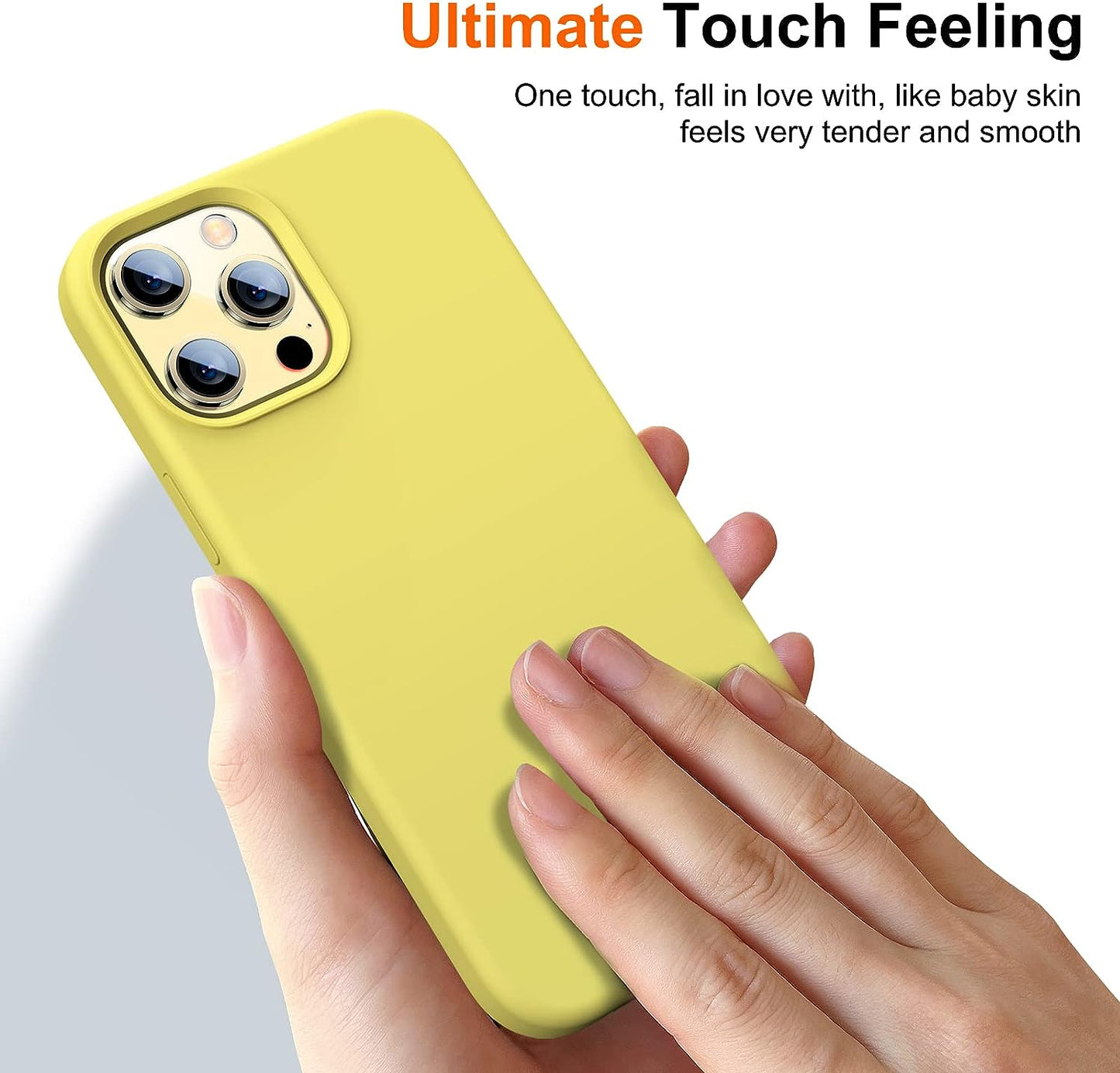 Uyiton [5 In1] Liquid Silicone Iphone 12 Pro Max Case, [Drop Protection] [Full Covered] Shockproof Slim Thin Cover with Microfiber Lining, with 2Xscreen Protector +2Xcamera Lens Protector-Yellow  Uyiton   
