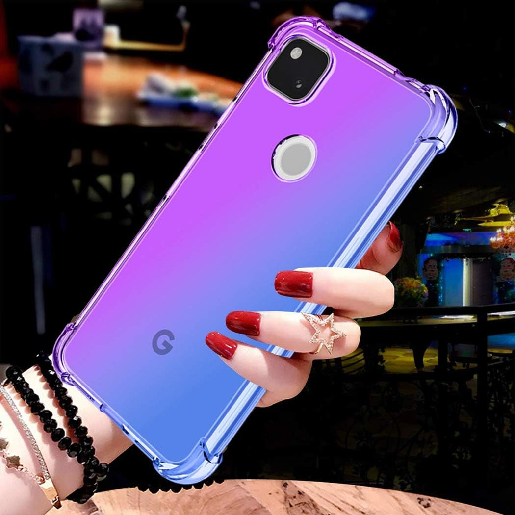 Ueokeird Google Pixel 4A Case (2020) [NOT Fit Pixel 4A 5G], Clear Cute Gradient Phone Case Slim anti Scratch Flexible TPU Cover Shockproof Protective Case for Google Pixel 4A (Purple/Blue)  Ueokeird   