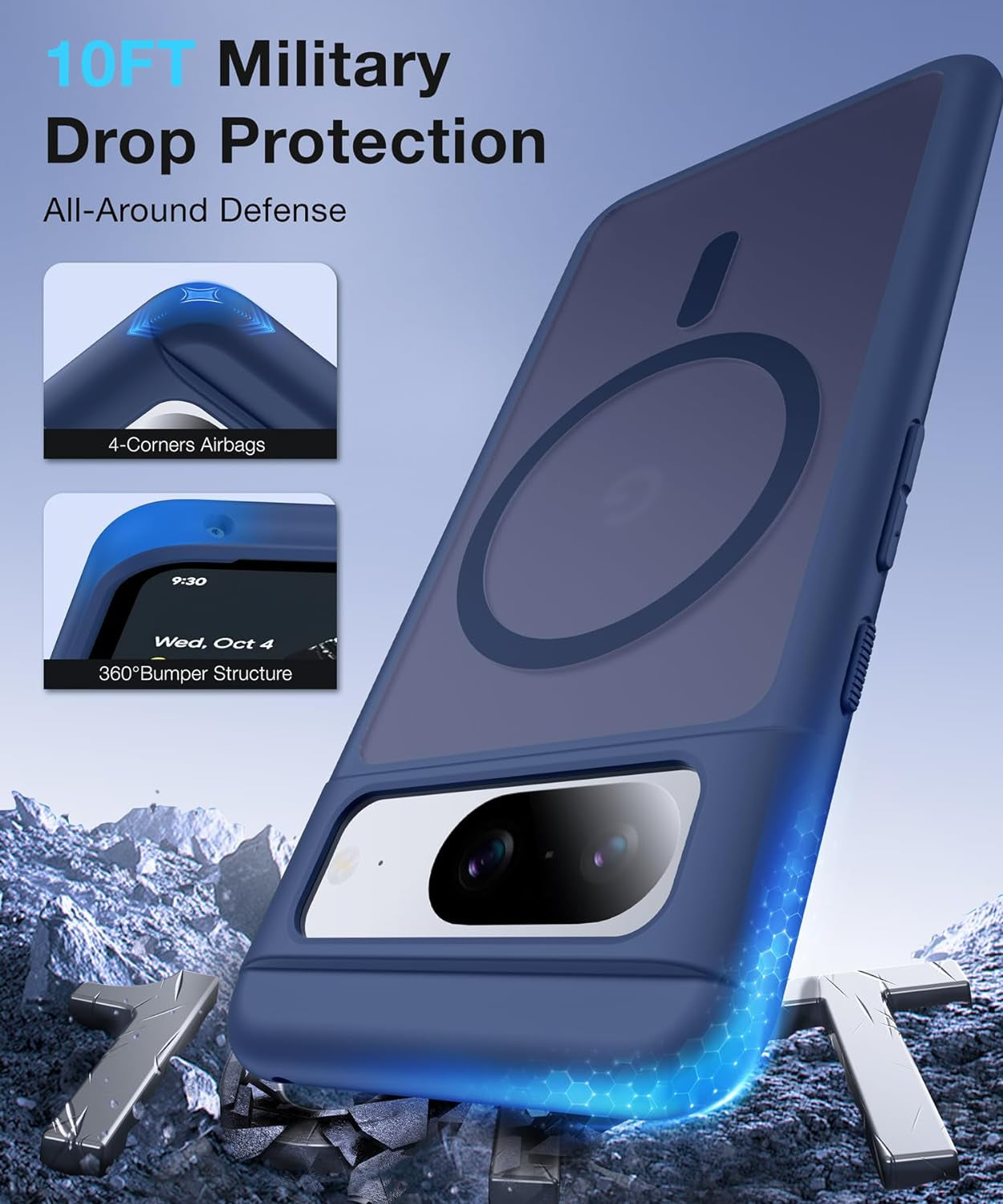 [NO.1 Magnetic] for Google Pixel 8 Case Compatible with Magsafe [Translucent Matte] [Anti-Fingerprint] [Military Shockproof] Slim Hard Case with Soft Silicone Bumper for Pixel 8 Cover 6.2”, Blue  FNDMIL   