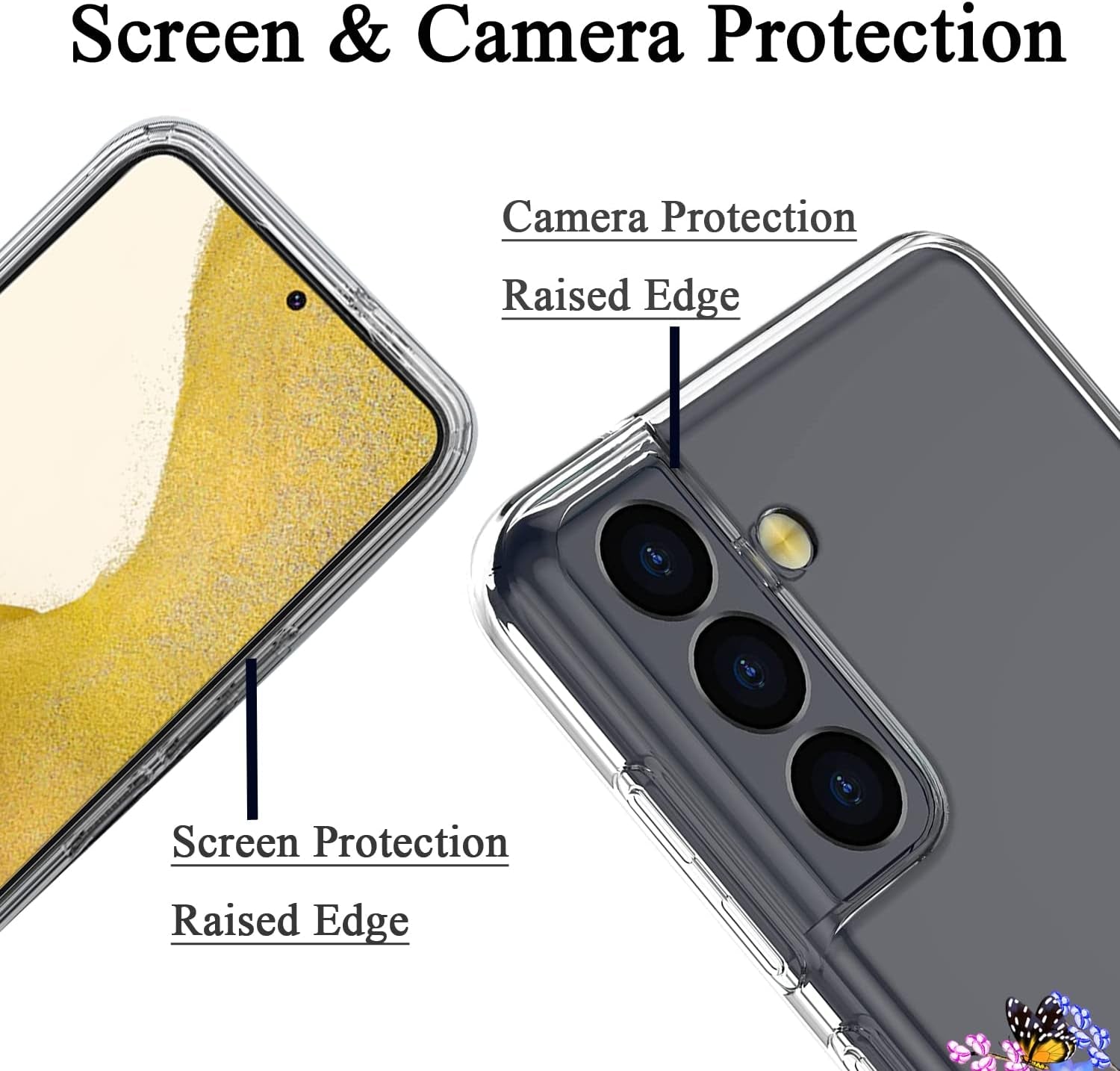 Unov Case Compatible with Galaxy S22 Case Clear with Design Soft TPU Shock Absorption Slim Embossed Pattern Protective 6.1 Inch (Flower Butterfly)  Unov   