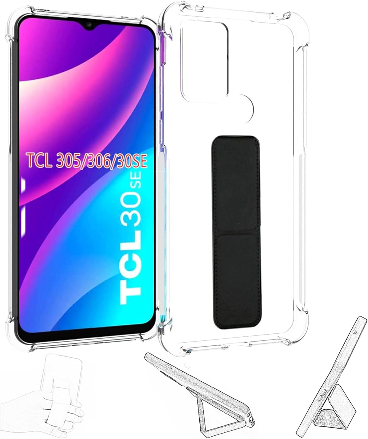 Jioeuinly for Sony Xperia 1 V Case Compatible with Sony Xperia 1 V Phone Case Cover [Adhesive Folding Support] [Shockproof Protection] Clear  jioeuinly Tcl 30Se  