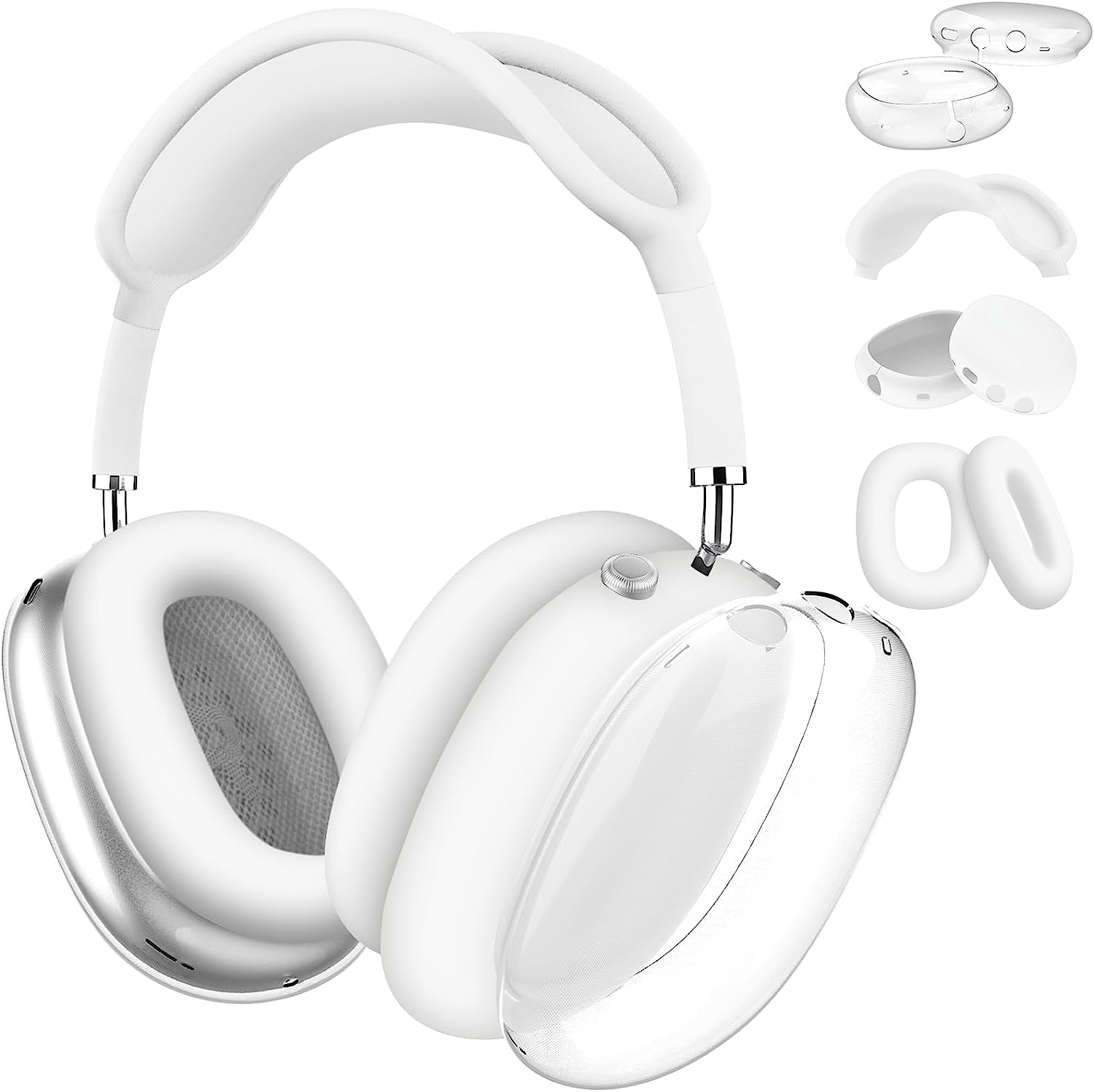 MOLOPPO for Airpods Max Case Cover, Clear Soft TPU Skin Anti-Scratch, Transparent Accessories Ultra Protective Cover for Apple Airpods Max(Clear)  MOLOPPO AD-Clear+Silicone White  