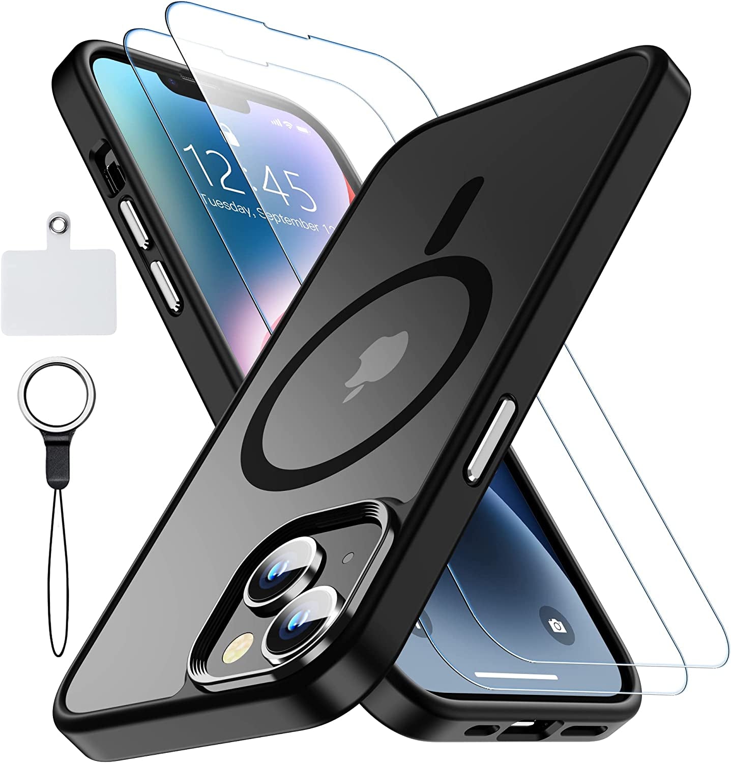 MOZOTER 6-In-1 Magnetic for Iphone 13 Case & Iphone 14 Case,[Compatible with Magsafe] [Anti Yellowing] [Glass Screen Protectors] Slim Shockproof for Iphone 13/14 Phone Case 6.1 Inch-Clear  MOZOTER Skin Black  