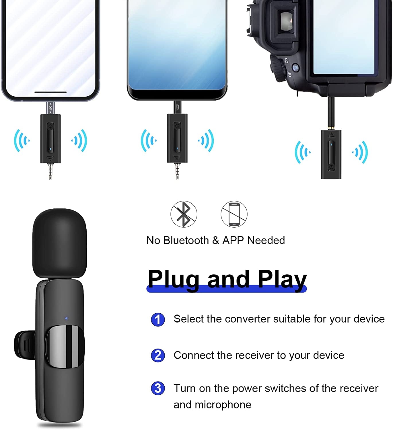 Wireless Lavalier Microphone for Iphone/Android Phone/Camera/Computer/Laptop, Recording Omnidirectional Condenser Mic with Ultra Low Delay, Lapel Noise Canceling Mic for Youtube Interview Tiktok Vlog  mmcrz   