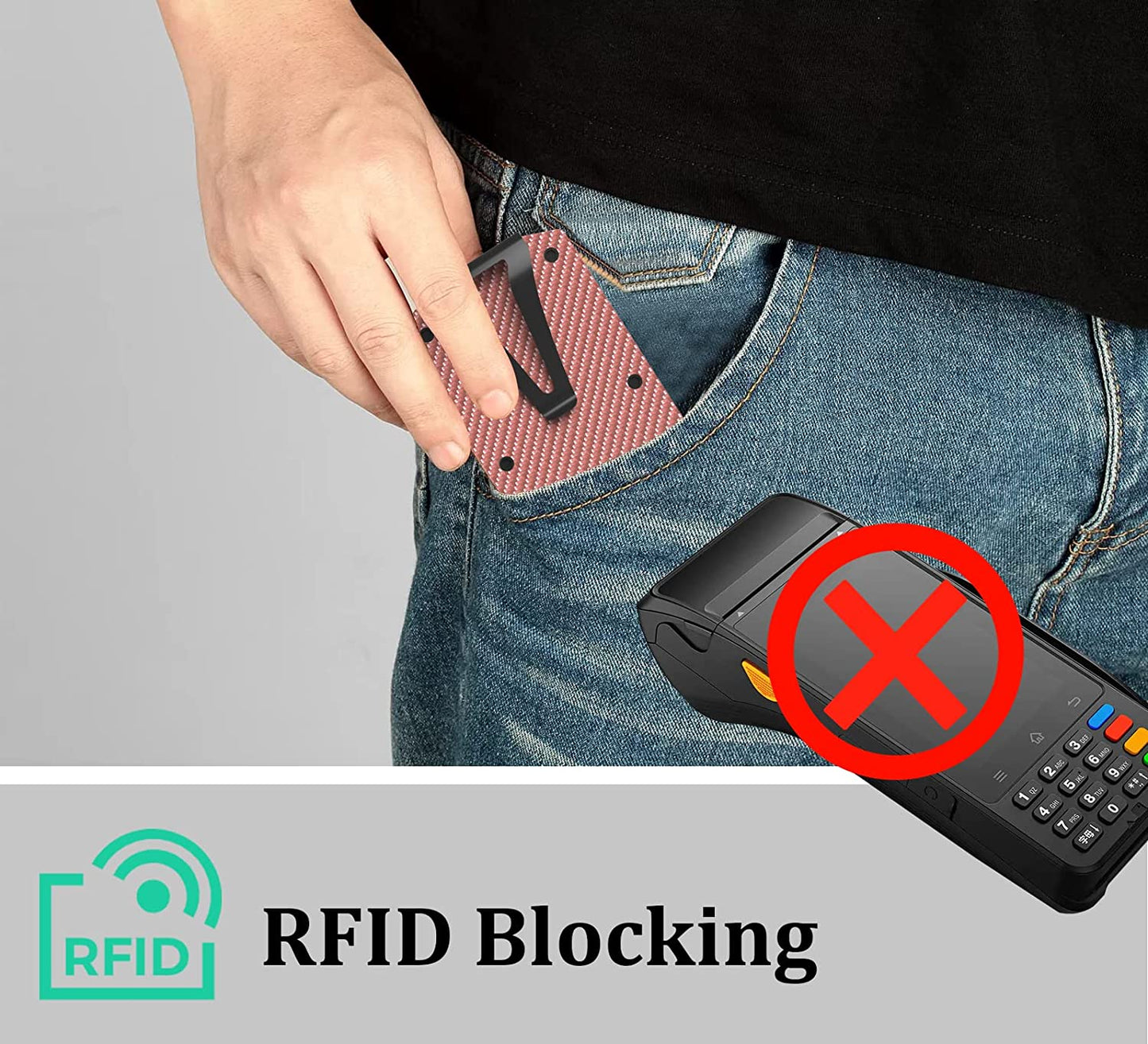 Mvgges Slim Minimalist Wallet for Men, RFID Blocking Aluminum Credit Card Holder, Carbon Fiber Men'S Wallet with Money Clip (Pink)  mvgges   