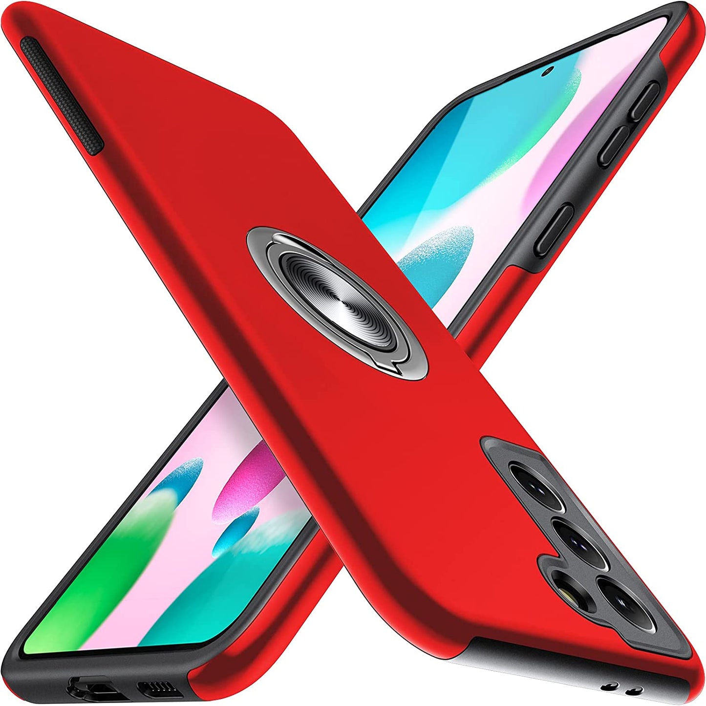 JAME Designed for Samsung Galaxy S21 Case (Not for S21 plus & S21 Ultra), Slim Tough Rugged Shockproof Protective Case with Metal Ring Kickstand for Samsung Galaxy S21 6.2 Inch, Pink  JAME Red  