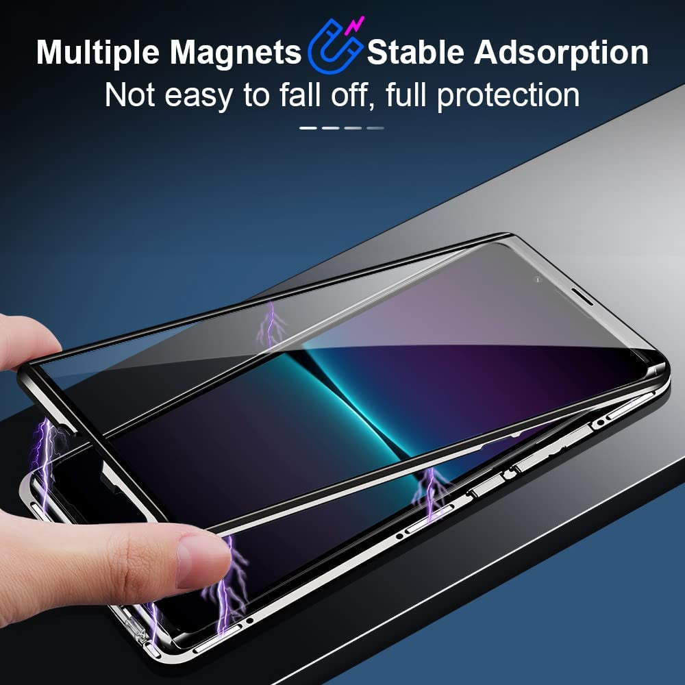 QUIETIP Case Compatible Sony Xperia 1 Iv,Magnetic Metal Frame Clear Tempered Glass + Hard PC Matte Back Non Slip Shockproof Case with Camera Protector,Silver White  QUIETIP   