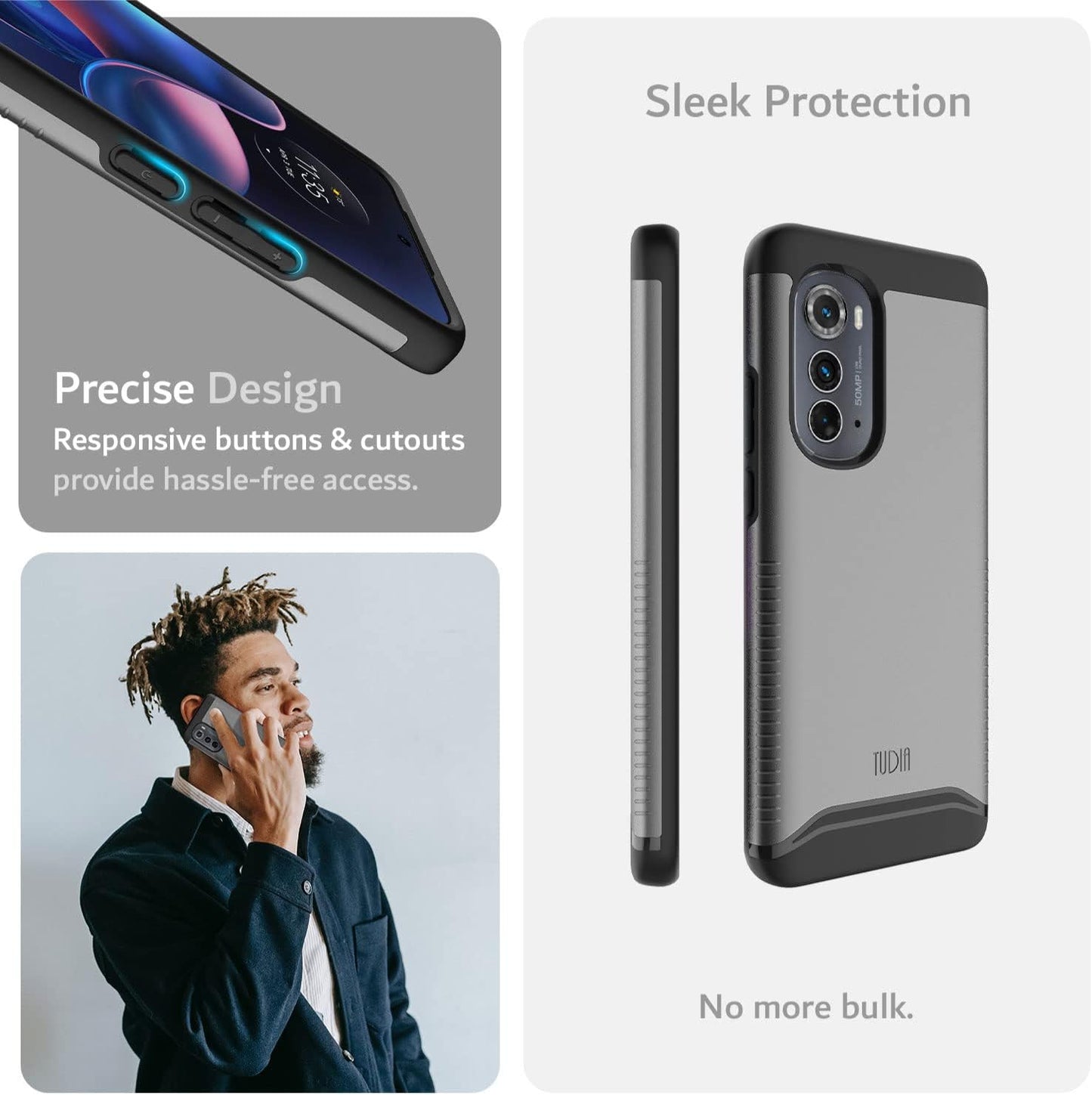 TUDIA Dualshield Designed for Motorola Edge 2022 Case, [Merge] Shockproof Military Grade Slim Dual Layer Heavy Duty Protection for Moto Edge 2022 Case - Metallic Slate  TUDIA   