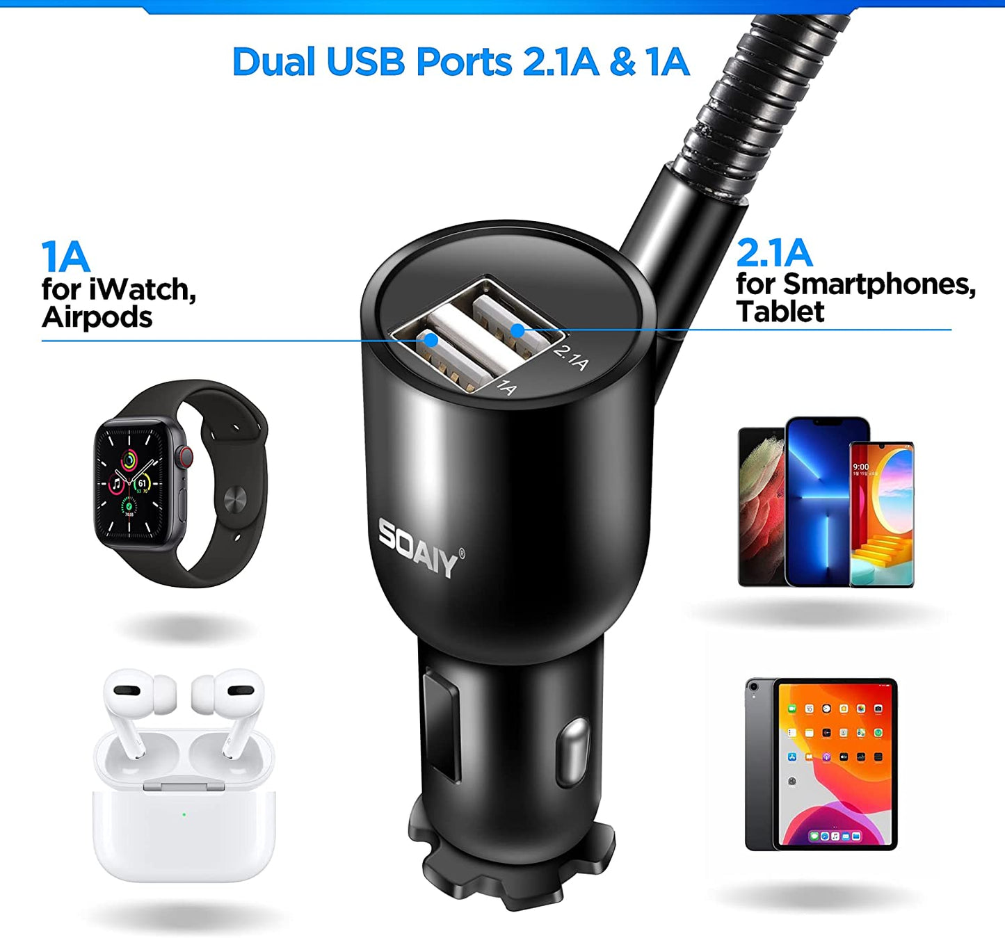 3-In-1 Multifunctional Car Mount + Car Charger + Voltage Detector, SOAIY Car Mount Charger Holder Cradle W/Dual USB 3.1A Charger, Display Voltage Current for Iphone7 6S 6 5S Samsung S7 S6 S5  SOAIY   