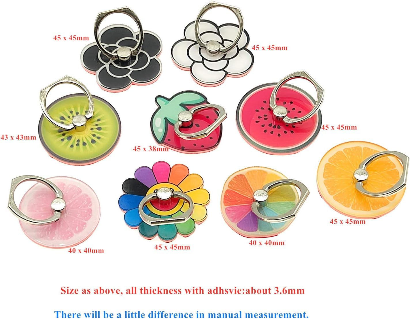 Crystal Flower Fruit Shape Ring Stent 360°Rotation Finger Ring Grip Cell Phone Ring Holder Stand (Strawberry)  Ailifly   