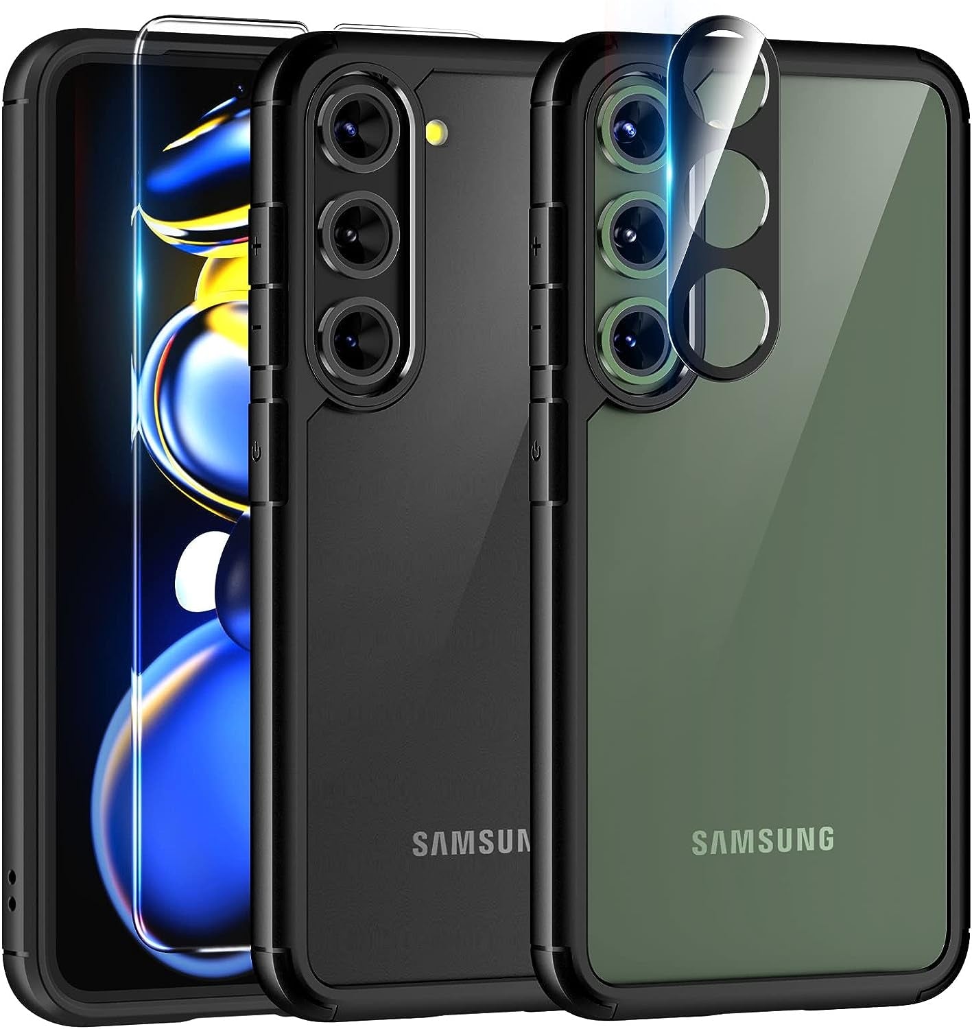 TAURI 5-In-1 Shockproof Galaxy S22 plus Case 6.6" 5G: 2-Pack Tempered Glass + 2 Camera Lens Protectors, Military Grade Slim Cover - Black  TAURI Black S23 Plus-6.6 Inch 