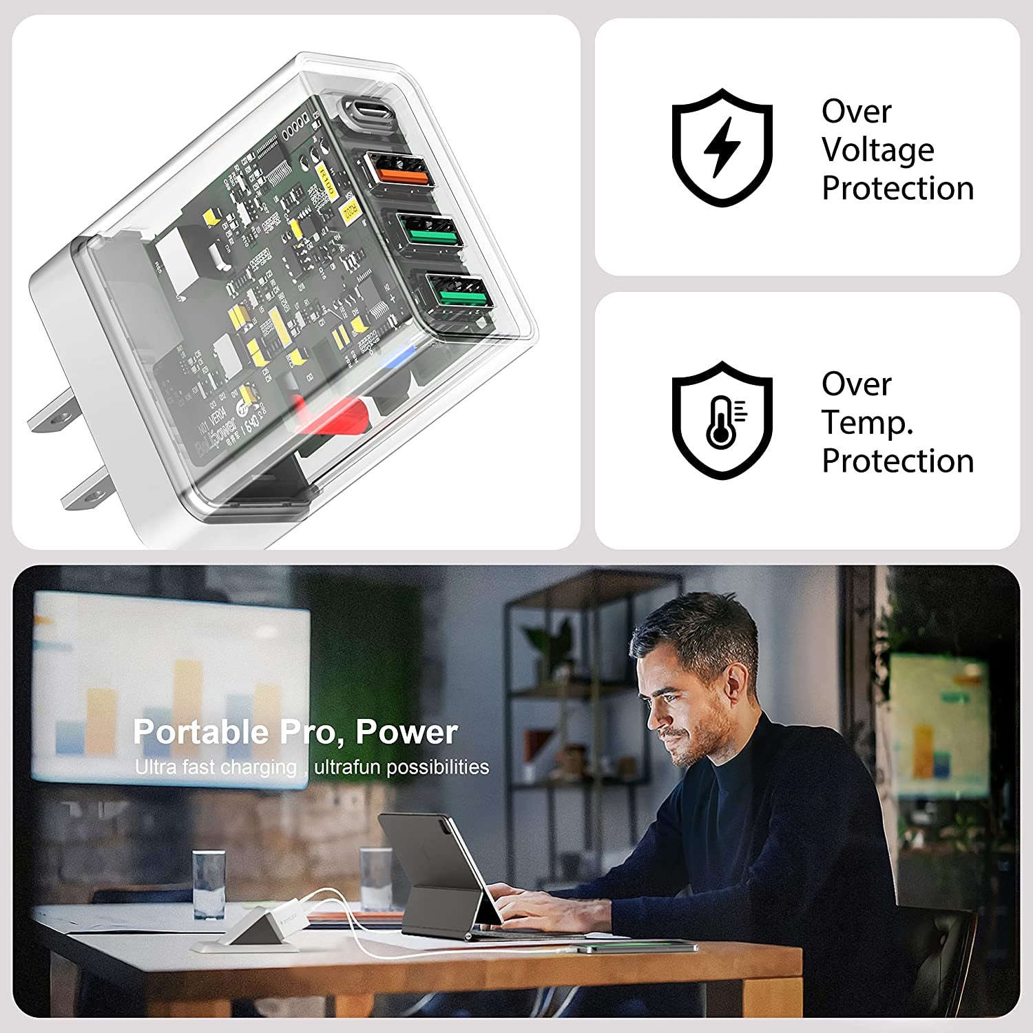 [2 Pack] USB-C Wall Charger, 40W Durable 4Port QC+PD 3.0 Power Adapter, Double Fast Plug Charging Block for Iphone 14/14 Pro/14 Pro Max/14 Plus/13/12/11, XS/XR/X, Watch Series 8/7 Cube(White)  CSODINCE   