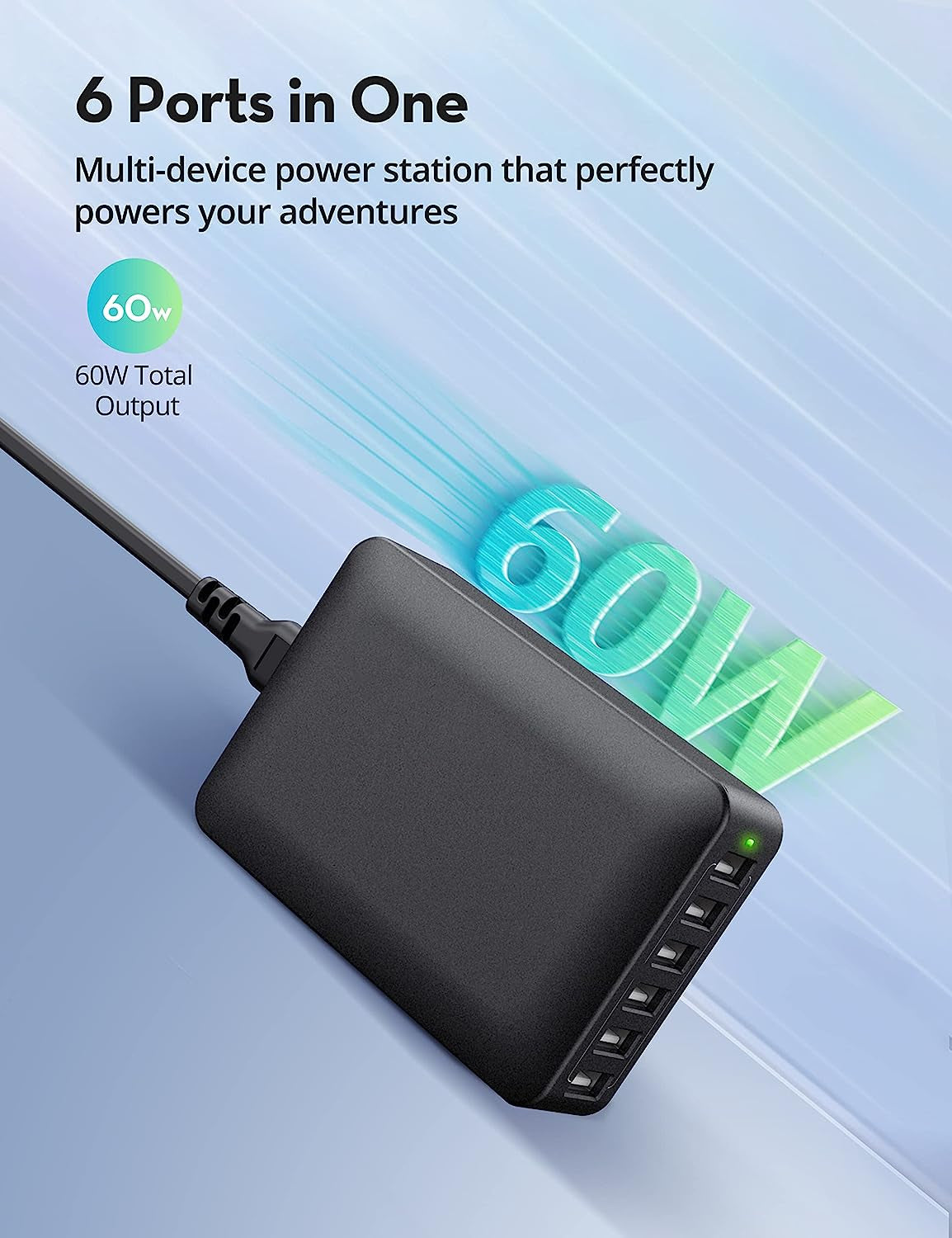 USB Charger 60W USB Charging Hub 12A 6-Port Desktop USB Charging Station with Multiple Port Compatible with Iphone 14 Pro Max 13 Pro Max Mini 12 Pro Max, Ipad Pro Air Galaxy S23 Edge Note Tablet Black  Rolvse   