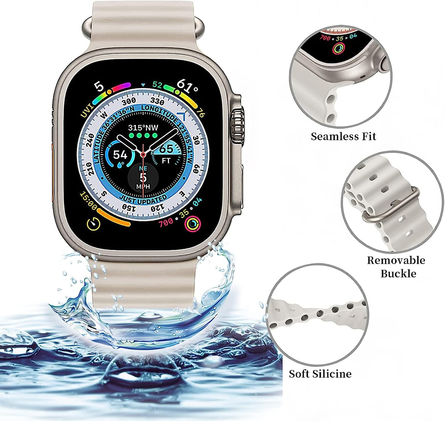 Ocean Band Compatible for Apple Watch Band Adjustable Sports Strap for Apple Watch Series Ultra/8/7/6/5/4/3/2/1/Se Compatible with 42Mm 44Mm 45Mm 49Mm Case Size  Lushan   