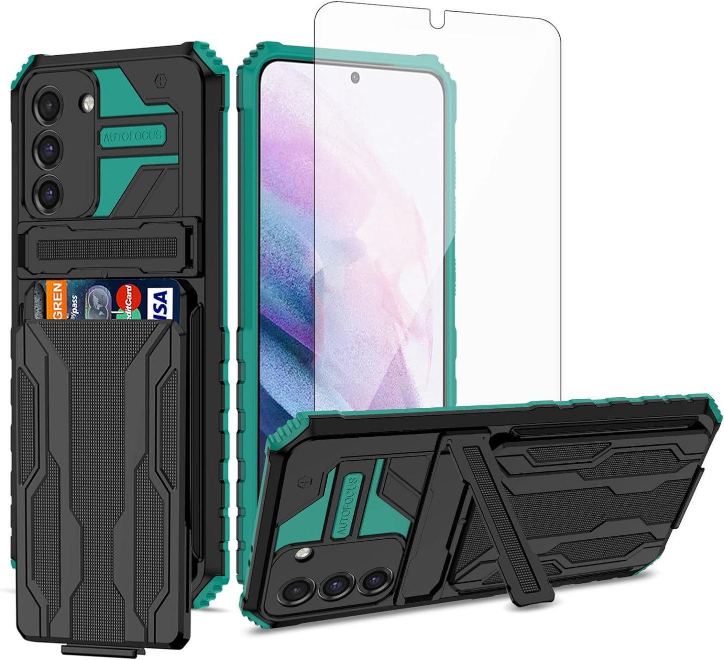Asuwish Phone Case for Samsung Galaxy S21 plus Glaxay S21+ 5G with Tempered Glass Screen Protector Cover and Card Holder Stand Cell Accessories Gaxaly S21+5G S21Plus 21S + S 21 21+ G5 Women Men Pink  Asuwish Green For S21 Plus / S21 Plus 5G 