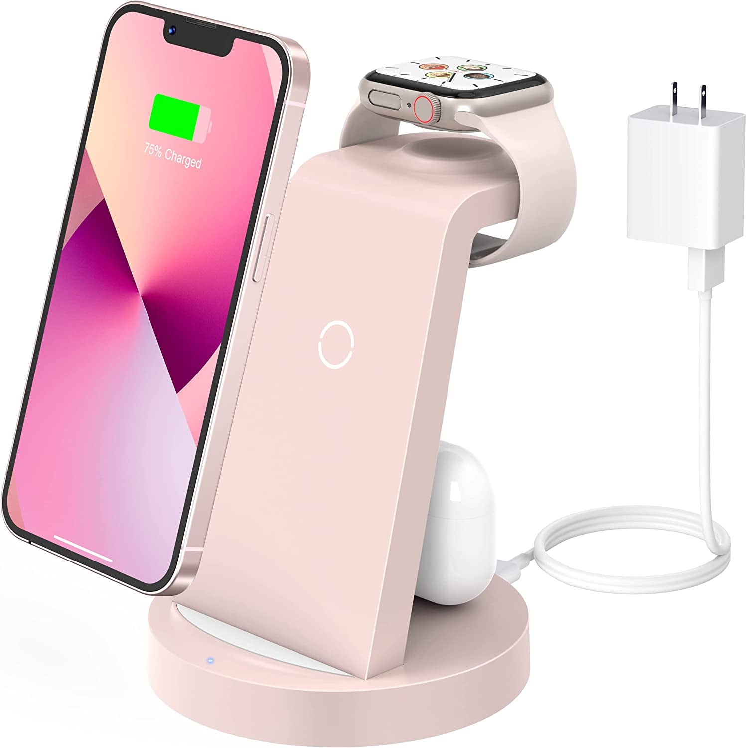 Wireless Charging Station, 3 in 1 Wireless Charger for Iphone 14/13/12/11/Pro/Se/Xs/Xr/X/8 Plus/8, Fast Wireless Charging Stand Dock for Apple Watch Series & Airpods(With Adapter)  shenzhenshijinzhizhuokejiyouxiangongsi   
