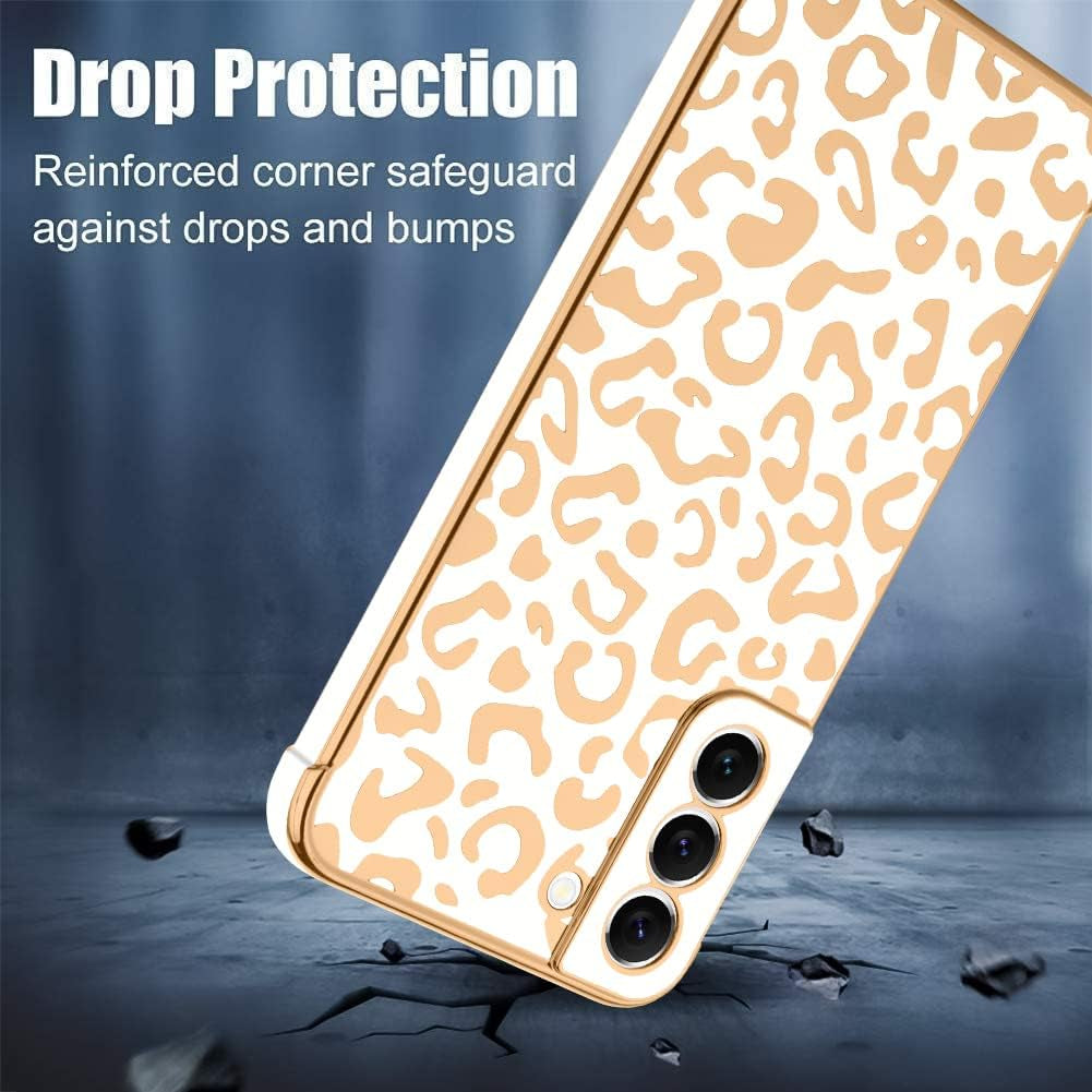 Bonoma for Samsung Galaxy S22 5G Case Leopard Plating Electroplate Luxury Elegant Case Camera Protector Soft TPU Shockproof Protective Corner Cover Galaxy S22 5G Case -White  Bonoma   