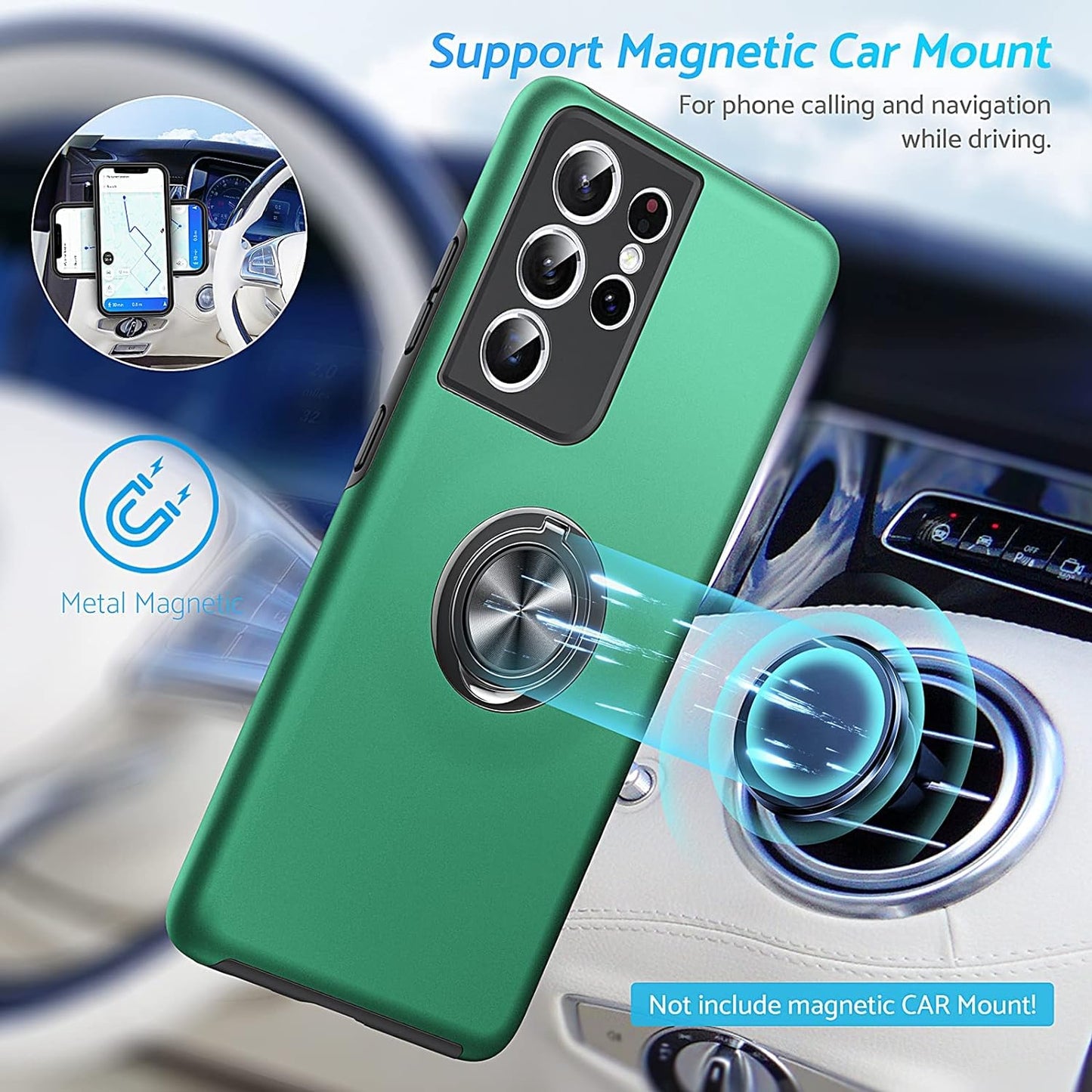 Anqrp Shockproof for Galaxy S21 Ultra Case 5G, [Heat Dissipation] [No Fall-Off Kickstand] 360°Metal Ring Military Grade Protection Phone Case with Samsung Galaxy S21 Ultra 6.8 Inch, Green  Anqrp   