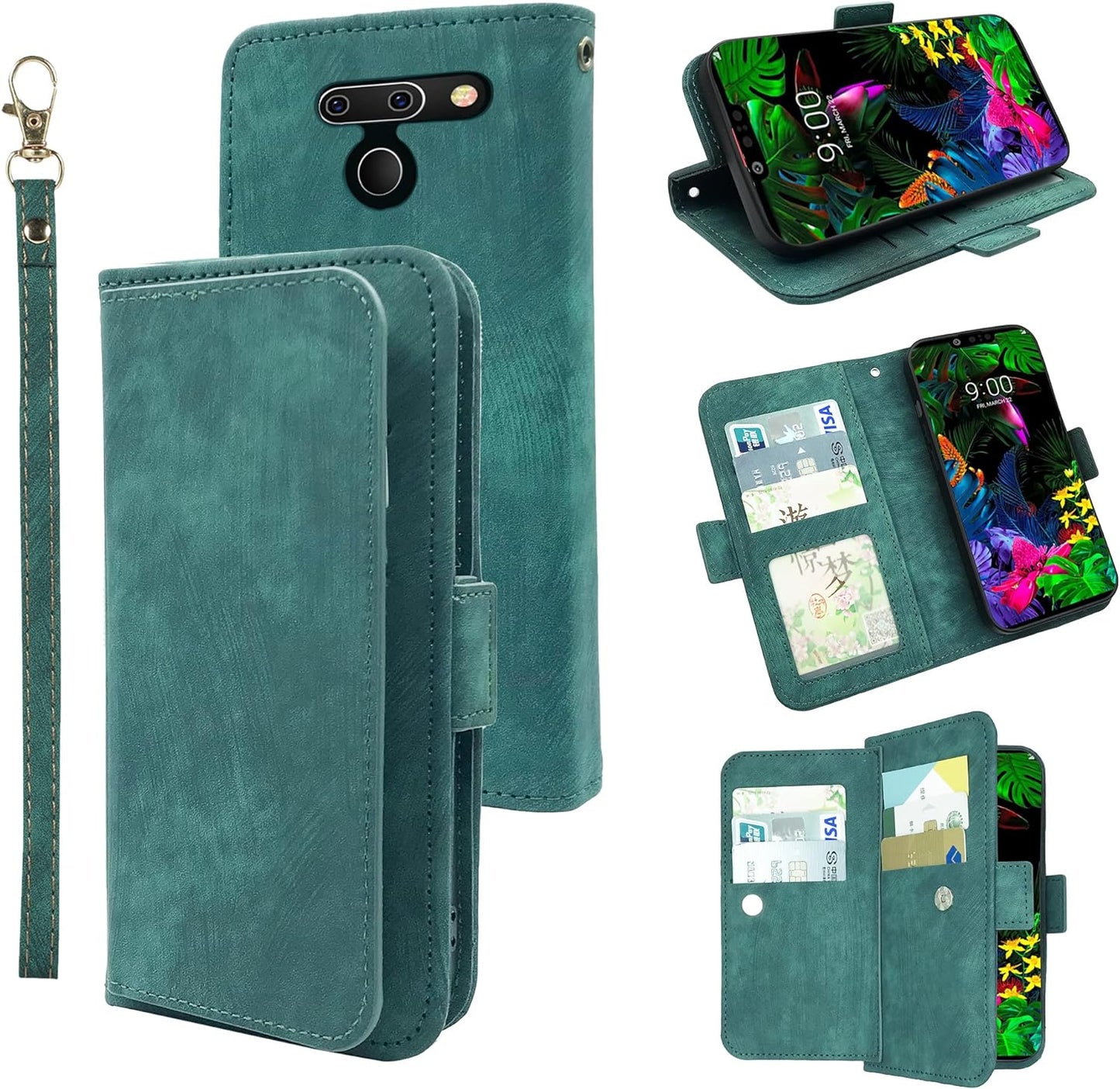 Furiet Compatible with LG G8 Thinq Wallet Case Wrist Strap Lanyard Leather Flip Card Holder Stand Cell Accessories Folio Phone Cover for LGG8 Thin Q G 8 LG8 G8Thinq Lgg8Thinq 8G Women Men Brown  Furiet Green  