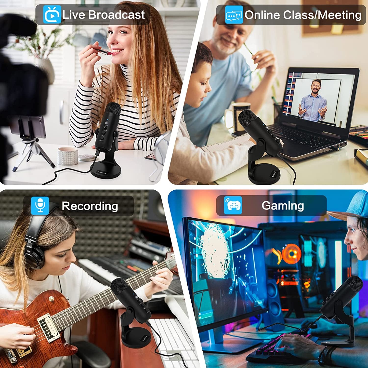 Zealsound USB Microphone,Condenser Computer PC Mic,Plug&Play Gaming Microphones for PS 4&5.Headphone Output&Volume Control,Mic Gain Control,Mute Button for Vocal,Youtube Podcast on Mac&Windows(Black)  ZealSound   