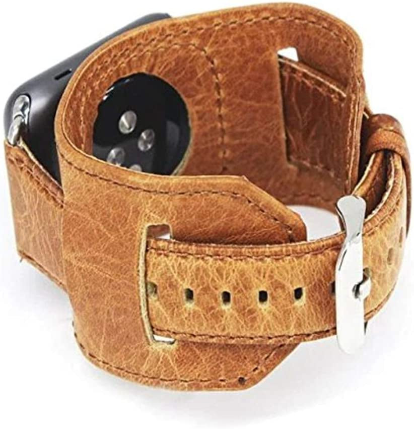 Cuff Bracelet Watch Band Retro Crazy Horse Leather Wristband Accessory Strap Compatible with 49Mm 45Mm 44Mm 42Mm Apple Watch Ultra/Se/Series 8/7/6/5/4/3/2/1(Coffee Brown)  Clatune Brown 38/40/41 mm 