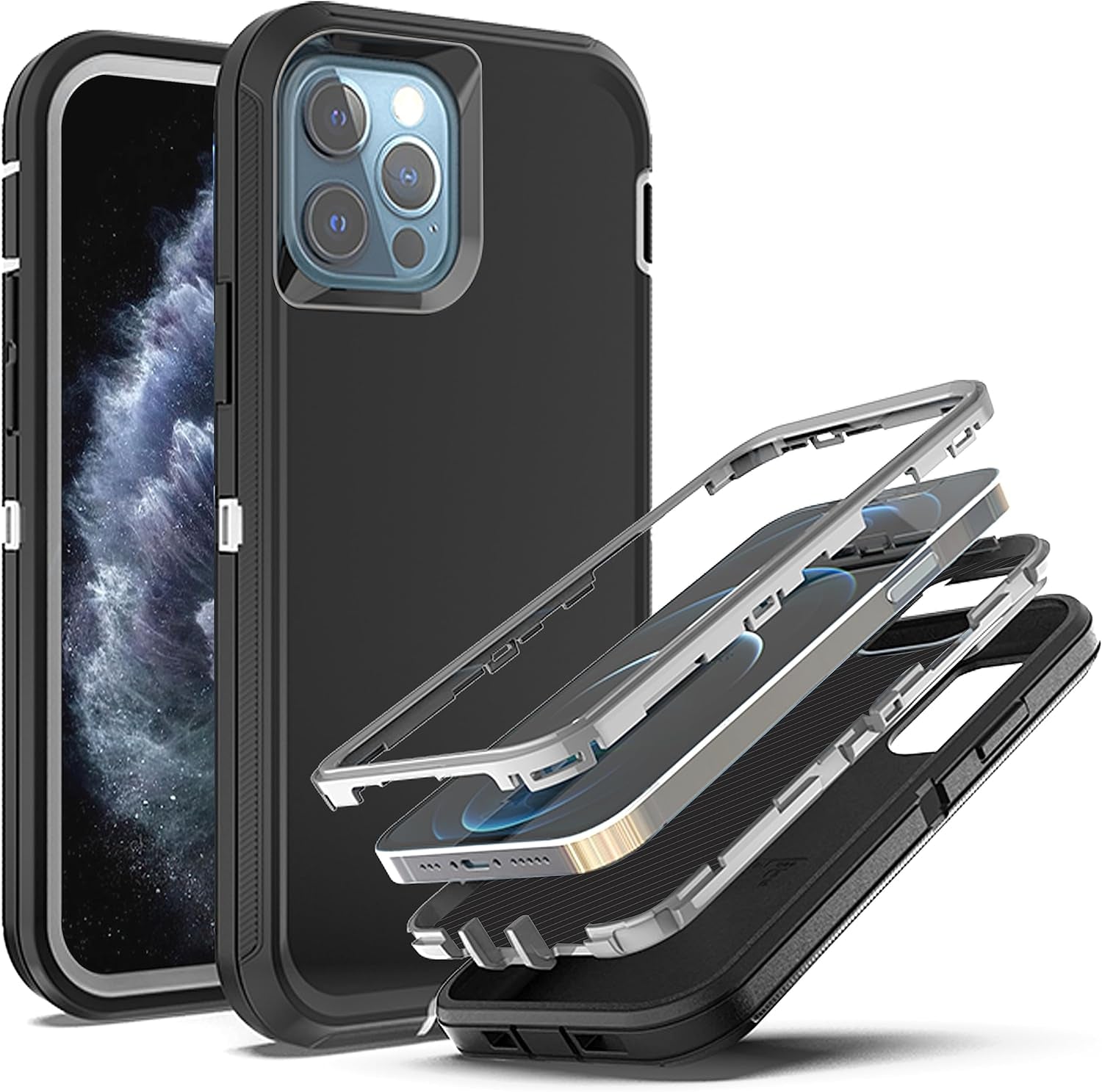 Ymhxcy for Iphone 11 Pro Max Case Shockproof Dropproof Dust-Proof Drop Proof 3-Layer Durable Phone Case Heavy Duty Protection Phone Case Cover for Apple Iphone 11 Pro Max 6.5“ Black and Grey  YmhxcY   