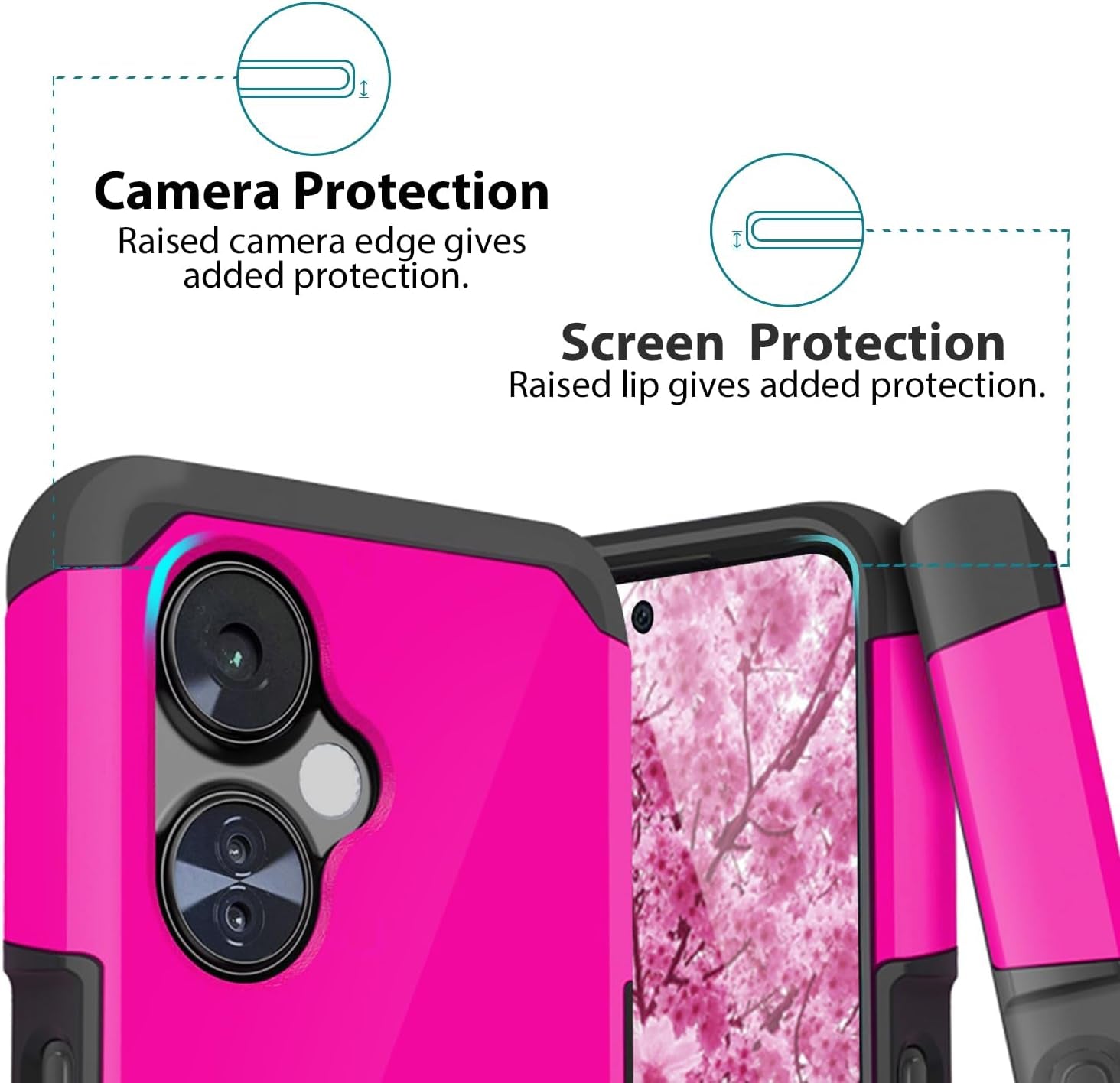 TJS Compatible for Oneplus Nord N30 5G Case, with Tempered Glass Screen Protector Dual Layer Hybrid (Magnetic Mount Friendly) Shockproof Drop Protection Impact Phone Case (Hot Pink)  TJS   