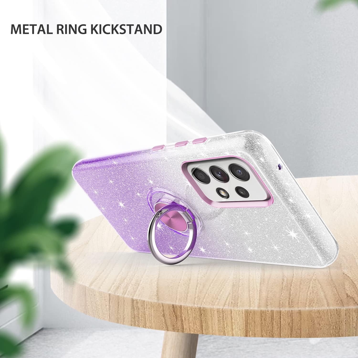 TJS Compatible with Samsung Galaxy A53 5G Case, with Tempered Glass Screen Protector, Metal Ring Magnetic Support Kickstand Tone Shinny Glitter Girls Women Protector Phone Case (Purple)  TJS   