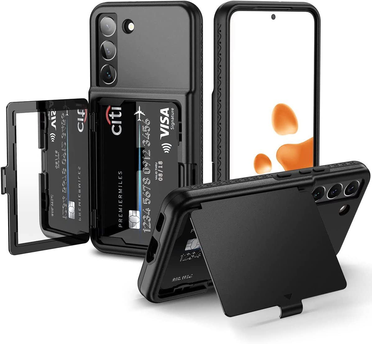 Welovecase Samsung Galaxy S22 Case Wallet Case with Credit Card Holder & Hidden Mirror, All-Round Protection Shockproof Phone Cover Designed for Samsung Galaxy S22 5G, 6.1 Inch Red  WeLoveCase Black  