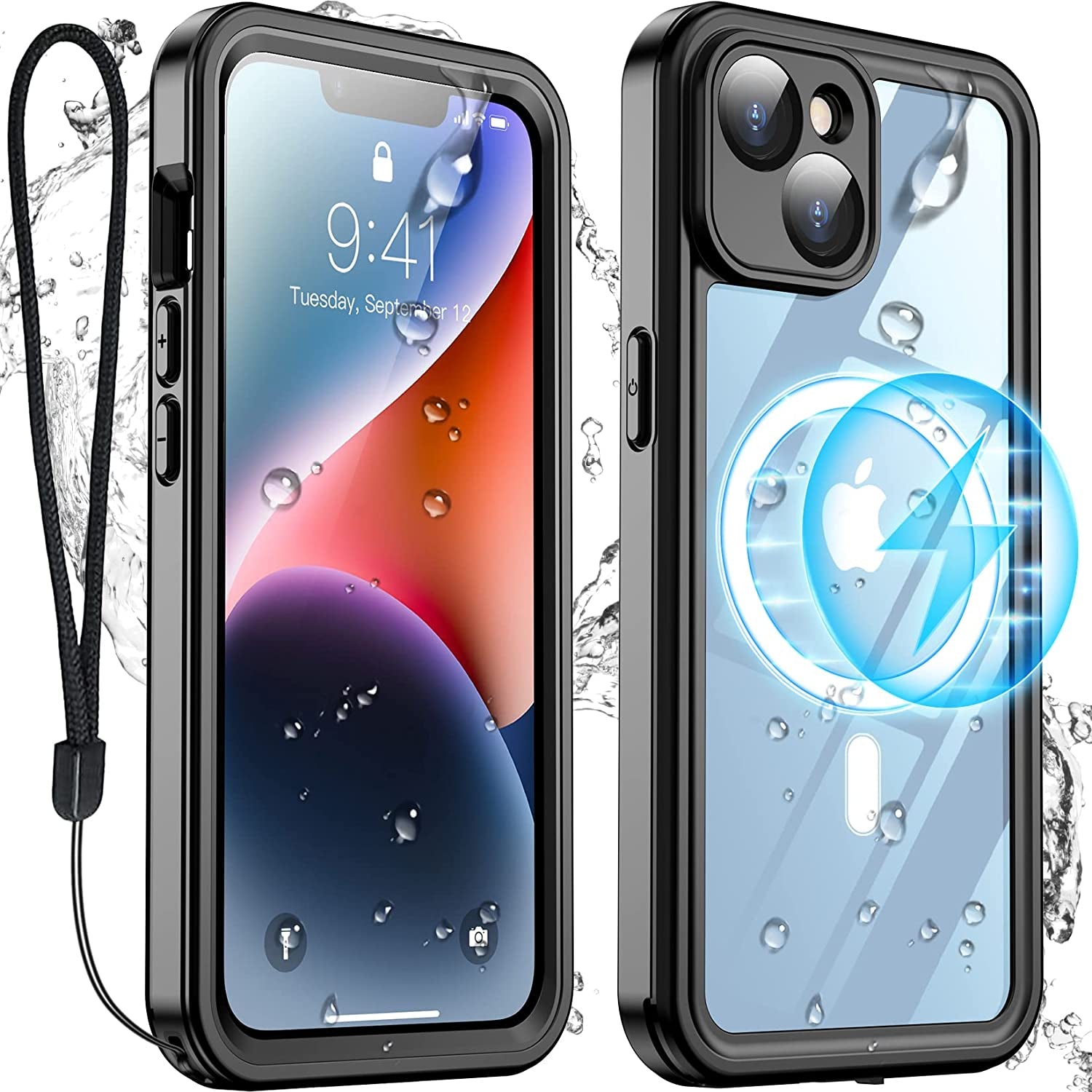 Temdan Magnetic for Iphone 14 Case,[Not Yellowing] with 2 Pack [Glass Screen Protector + Lens Protector] Military Drop Protection Shockproof Slim Iphone 14 Phone Case 6.1"/Clear  Temdan Black-Mag iPhone 14 6.1 