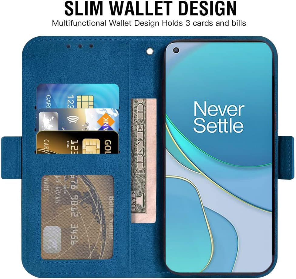 Compatible with Oneplus 8T Oneplus8T plus 9R 5G Wallet Case and Tempered Glass Screen Protector Flip Cover Card Holder Phone Cases for One Plus8T5G on 1 plus 8Tplus 1Plus 8T+ One+ 1+ 1+8T Pro G5 Blue  Asuwish   