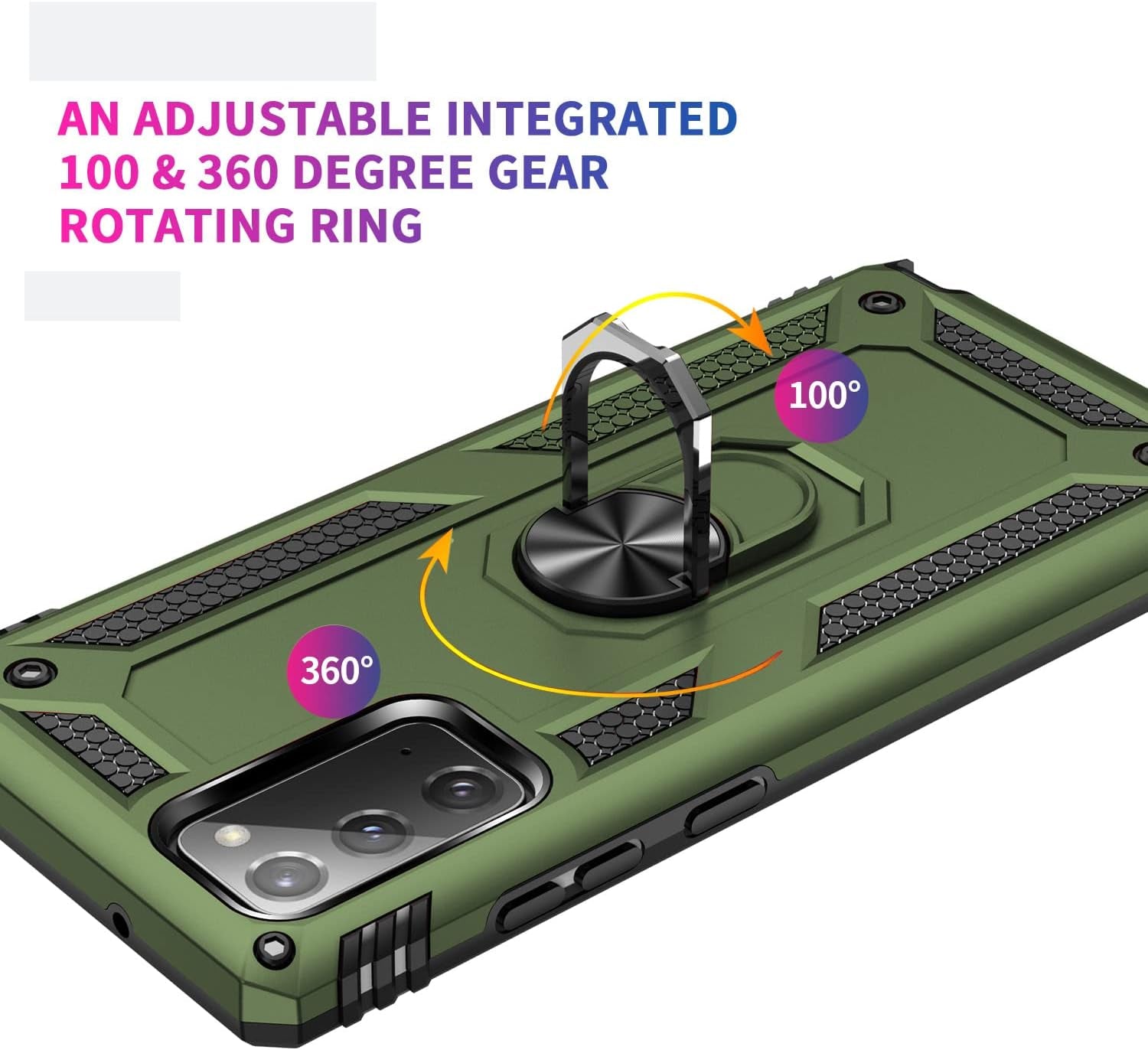 Meifei Galaxy Note 20 Case, Samsung Galaxy Note 20 Case, Military Grade 360 Degree Rotating Metal Ring Holder Kickstand Protective Phone Cover Case for Samsung Galaxy Note 20 5G, Green  Meifei   