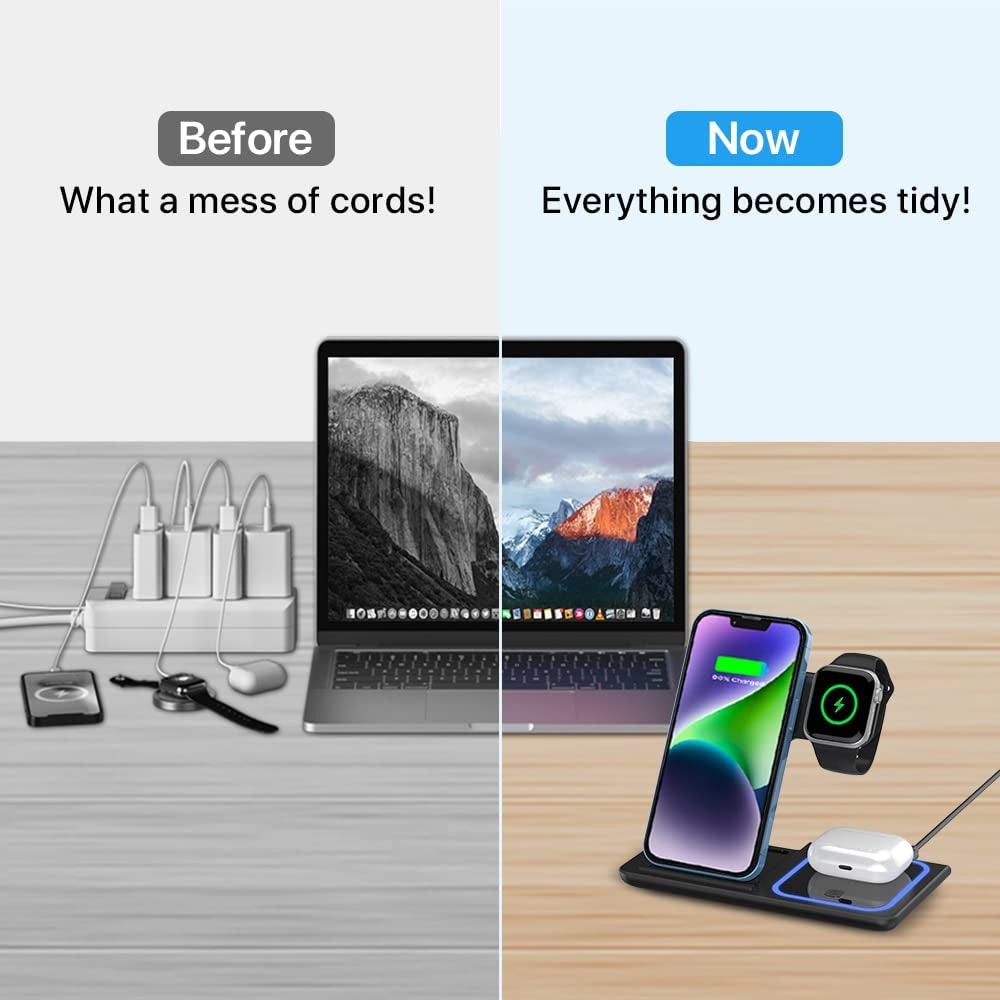 Wireless Charger,Mildily 3 in 1 Wireless Charging Station for Apple Iphone/Iwatch/Airpods,Iphone 13,12,11 (Pro, Pro Max)/Xs Max/Xr/Xs/X/8(Plus),Iwatch 7/6/Se/5/4/3/2,Airpods 3/2/Pro（Black）  XuHui   