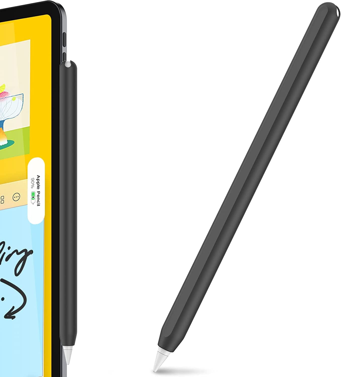 Ahastyle Ultra Thin Case Silicone Skin Cover Compatible with Apple Pencil 2Nd Generation, Ipad Pro 11 12.9 Inch-2 Pack (Light Blue & Pink)  AHASTYLE Black  