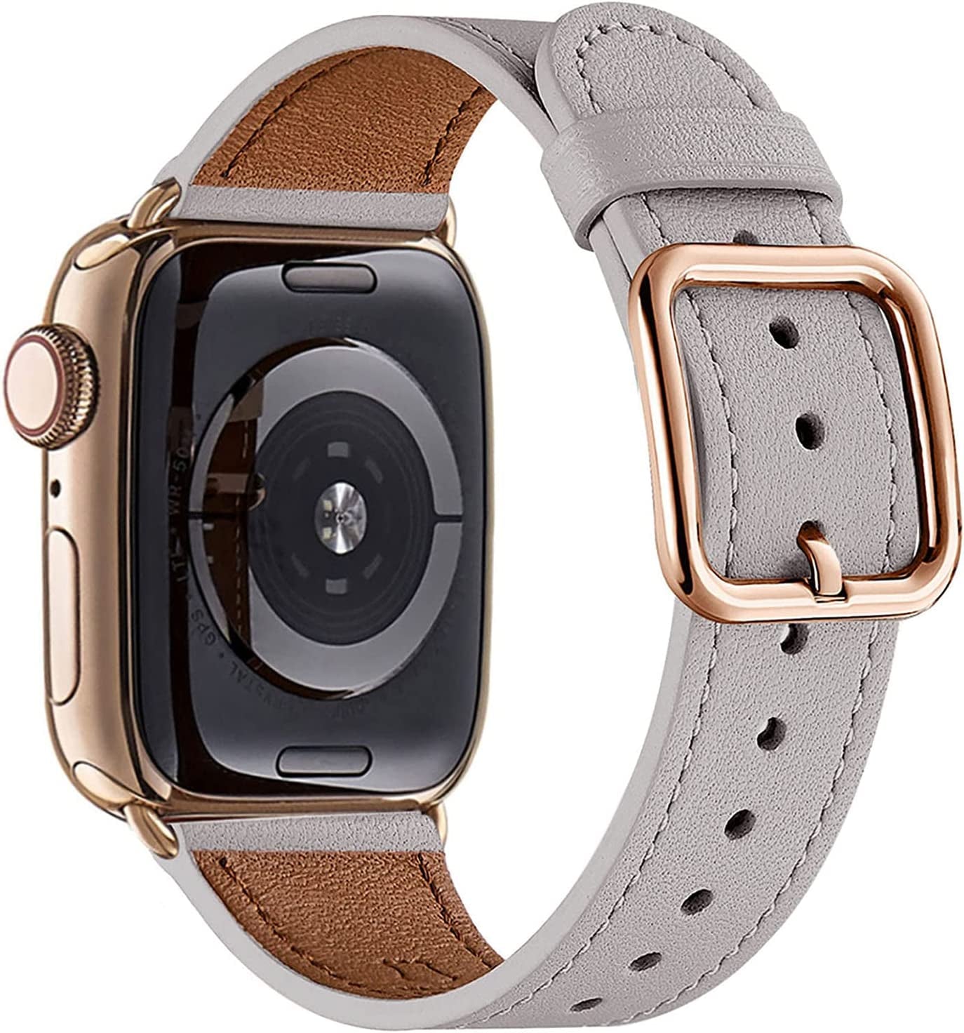 MNBVCXZ Compatible with Apple Watch Band 38Mm 40Mm 41Mm 42Mm 44Mm 45Mm 49Mm Women Men Girls Boys Genuine Leather Replacement Strap for Iwatch Series 8 7 6 5 4 3 2 1 Iwatch Ultra SE (Pink Sand/Rose Gold)  MNBVCXZ-US Light gray/Gold 42mm 44mm 45mm 49mm 