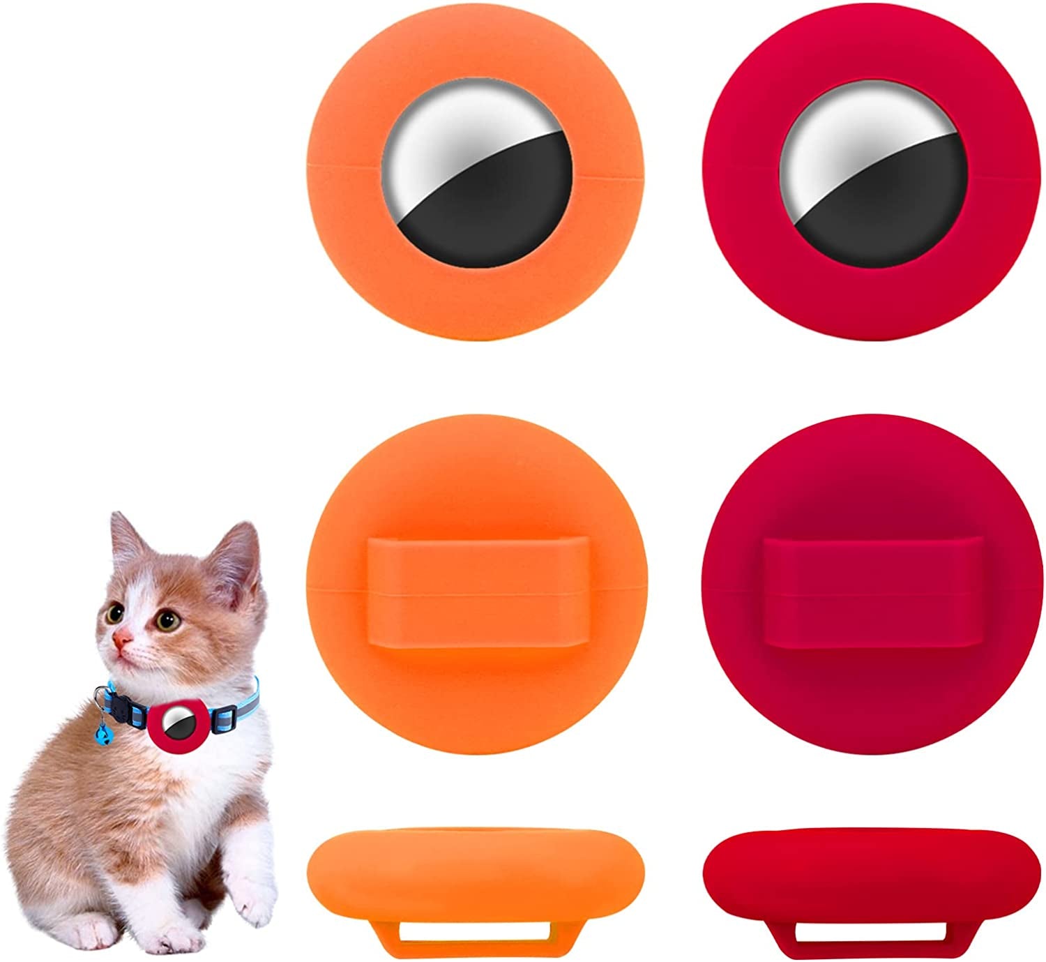 TOYMIS 2 Pcs Pet Collar Holders Compatible with Airtag, Silicone Cat Collar Holder Dog Collar Holder 3/8" Collar Tag Holders for Pets Dog Cat Children Elderly Bags (Black, Blue)  TOYMIS Orange, Red  