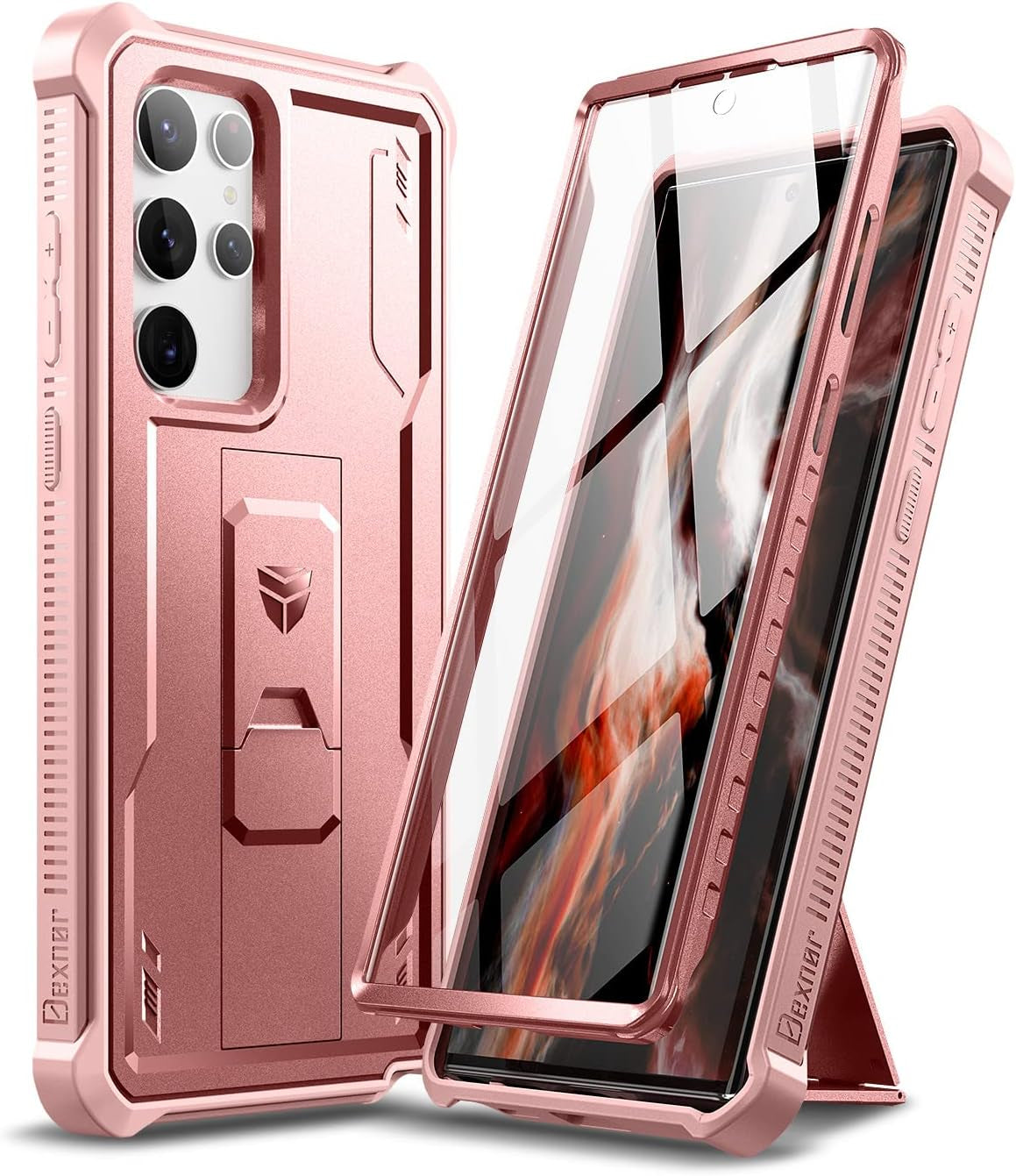 Dexnor for Samsung Galaxy S22 Ultra Case, [Built in Screen Protector and Kickstand] Heavy Duty Military Grade Protection Shockproof Protective Cover for Samsung Galaxy S22 Ultra 5G,Maroon Red  Dexnor Peony Pink  