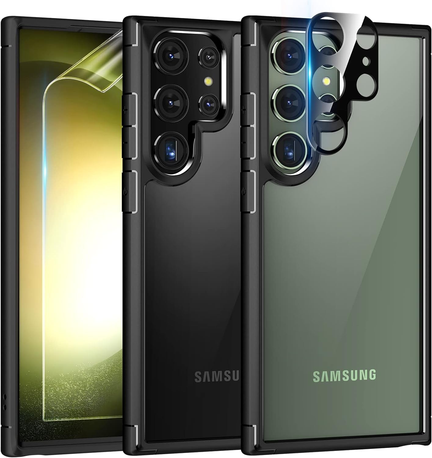 TAURI 5-In-1 Shockproof Galaxy S22 plus Case 6.6" 5G: 2-Pack Tempered Glass + 2 Camera Lens Protectors, Military Grade Slim Cover - Black  TAURI Black S23 Ultra-6.8 Inch 