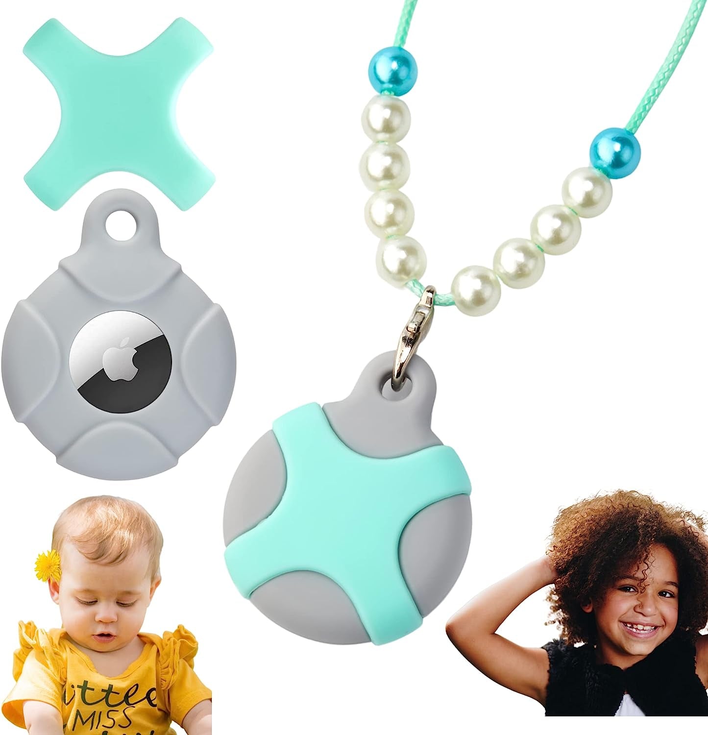 CHABAEBAE Airtag Holder for Kids Airtag Necklace Kids & Adults, Airtag Kids Hidden | Adjustable Air Tag Necklace Kids, Adults | Waterproof Airtag Case (Blossom)  CHABAEBAE Mint  