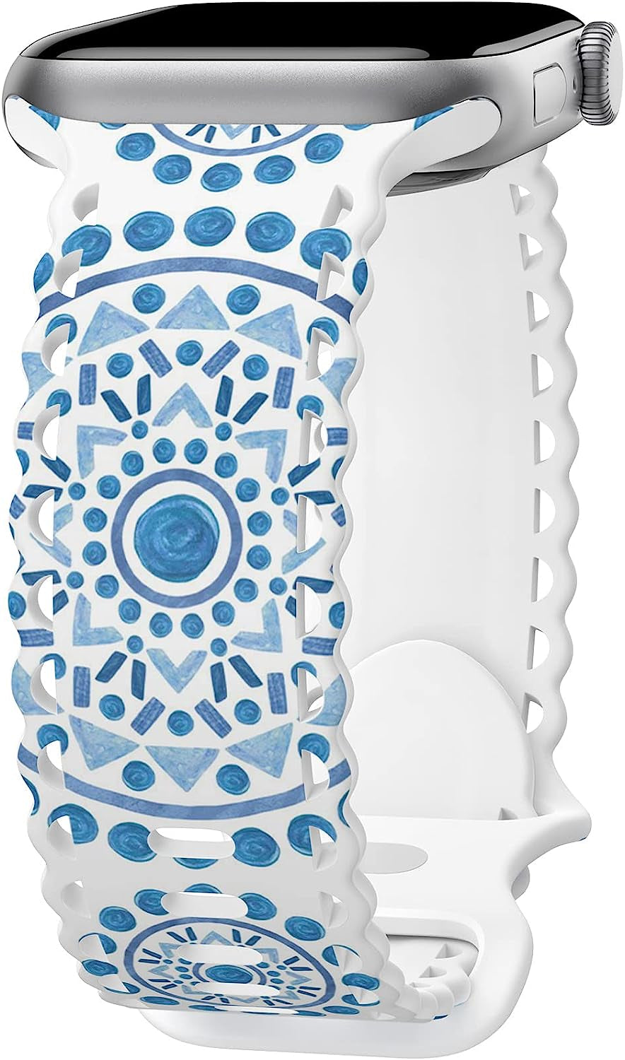 Upfurmach Compatible with Apple Watch Band 41Mm 40Mm 38Mm 49Mm 45Mm 44Mm 42Mm Women Girl, Rose Floral Print Lace Hollow-Out Soft Silicone Sport Bands for Iwatch Ultra SE Series 8 7 6 5 4 3 2 1, Rosb-38  UpfurMach D-Blue Mandalas 41mm/40mm/38mm 