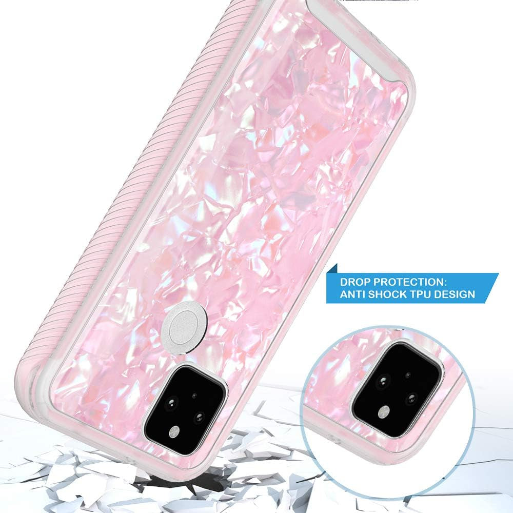 Google Pixel 4A 5G Case [For 5G Version ONLY], Onyxii Graphic Design Shockproof Impact Resistant Protective Full-Body Rugged Clear Hybrid Bumper Case for Google Pixel 4A 5G (Pink Shell)  Onyxii Case   